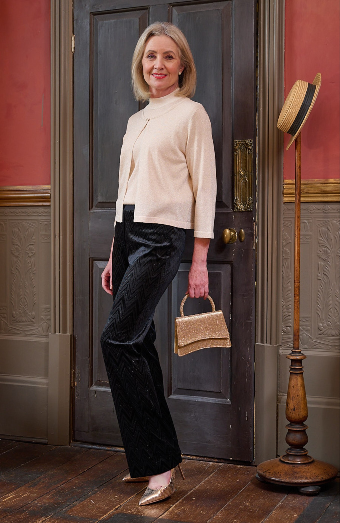 Robell Joella Velvet Chevron Boot Leg Trousers Black 90