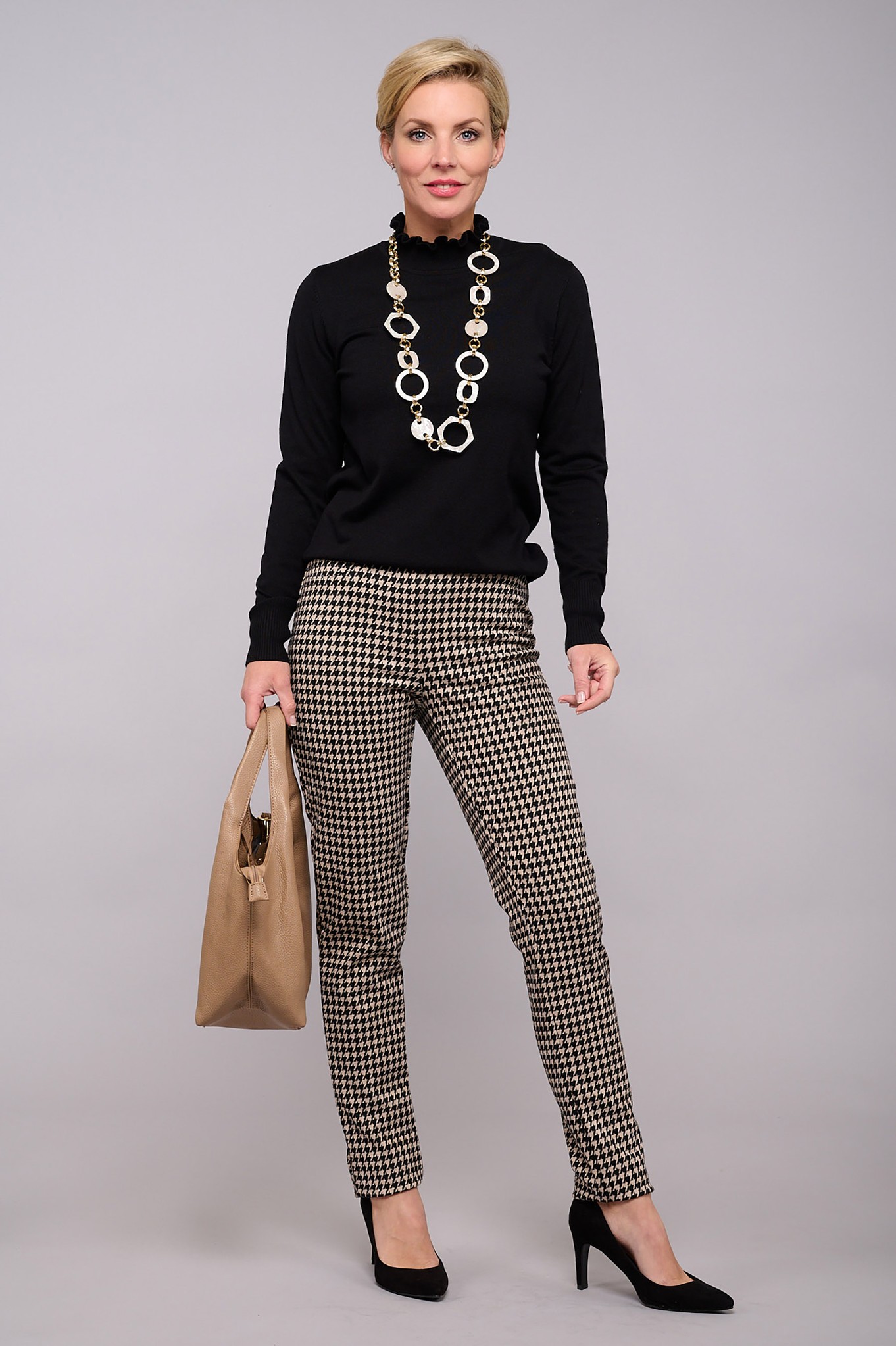 Robell Bella Hampton Houndstooth Trouser Black/Camel Houndstooth 14