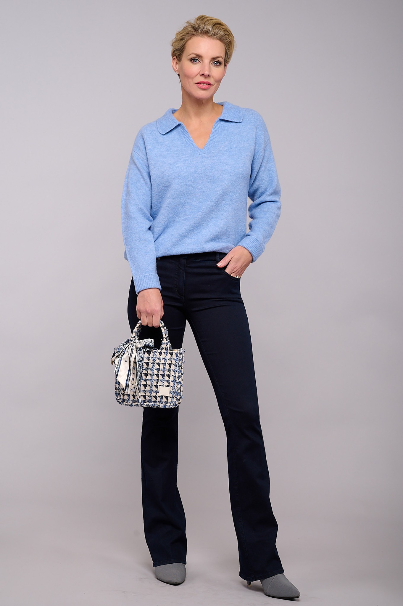 Robell Joella Slim Fit Flare Denim Jean Navy Blue 6969 Navy Stitching