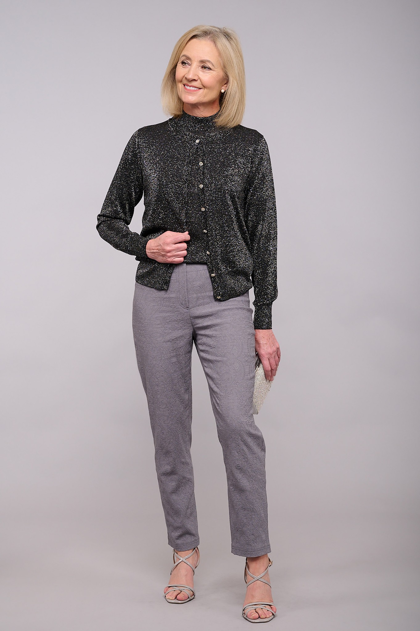Robell Bella 09 Paisley Jacquard Trouser Storm Grey 94