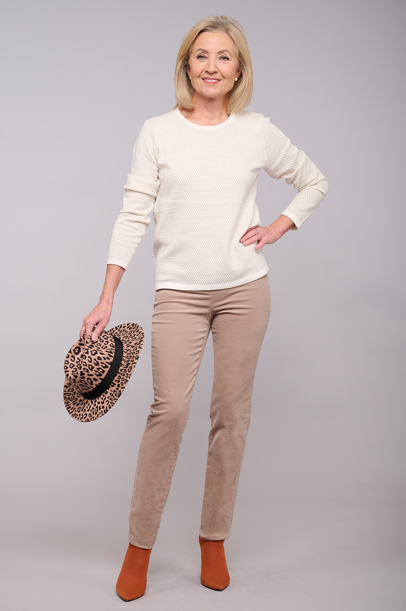 Robell Bella Needlecord Trousers Beige 14