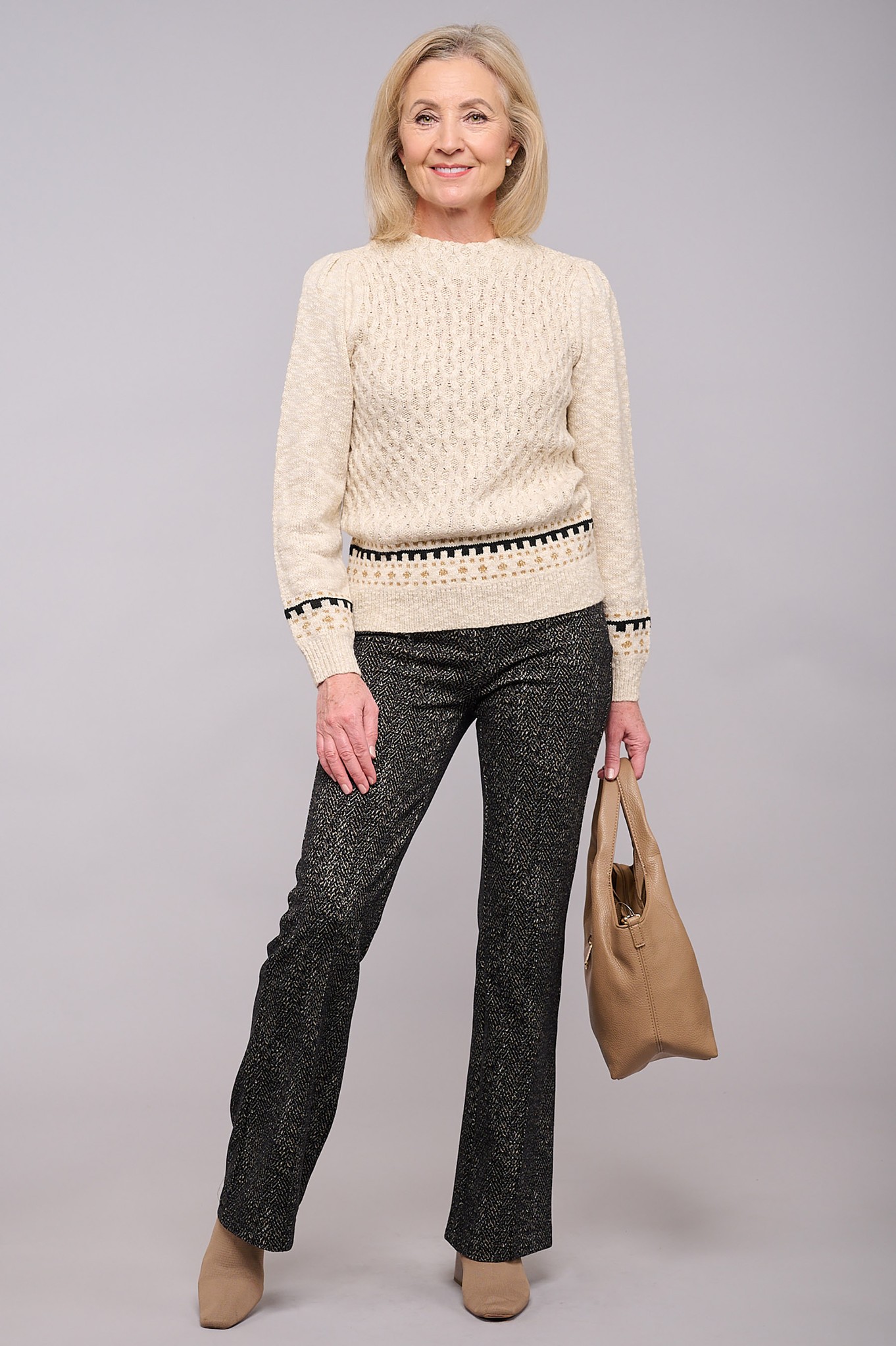 Robell Joella Berkeley Herringbone Bootleg Trouser Brown 39