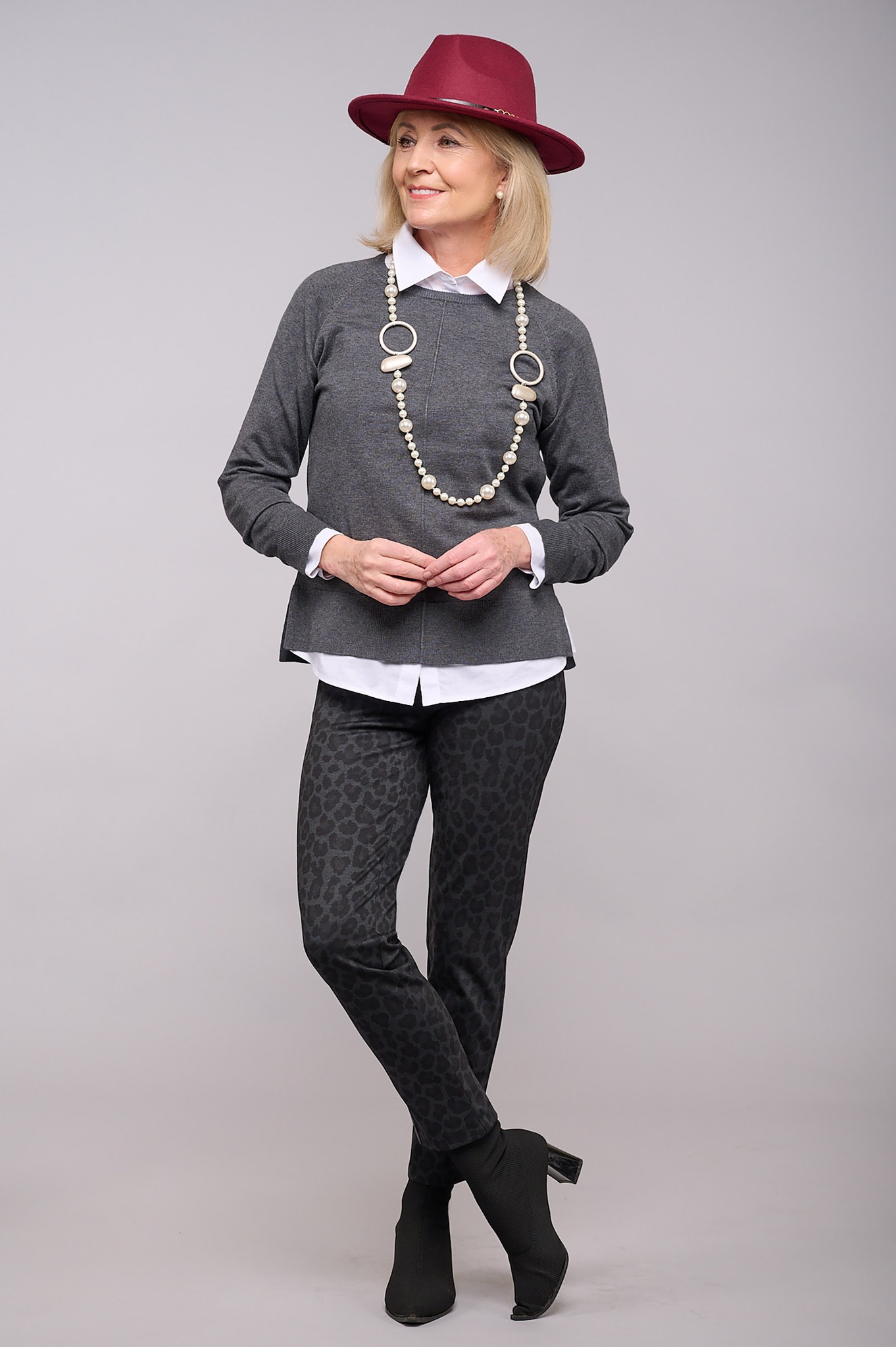 Robell Rose 09 Angelica Animal Print Ankle Grazer Charcoal 99