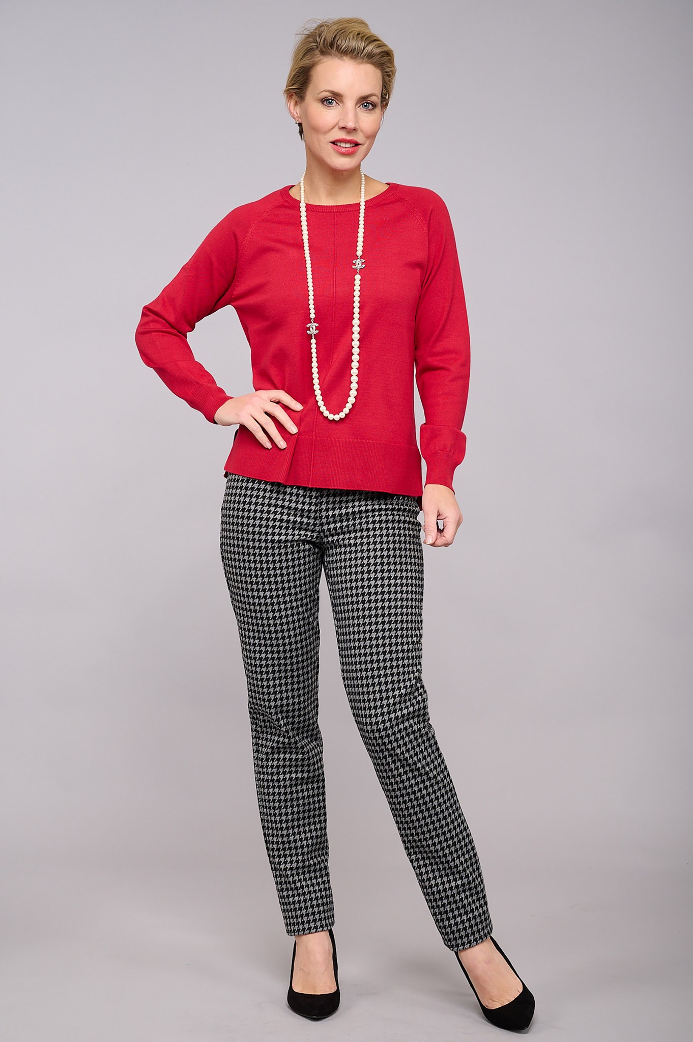 Robell Bella Hampton Houndstooth Trouser Black/Charcoal Houndstooth 95