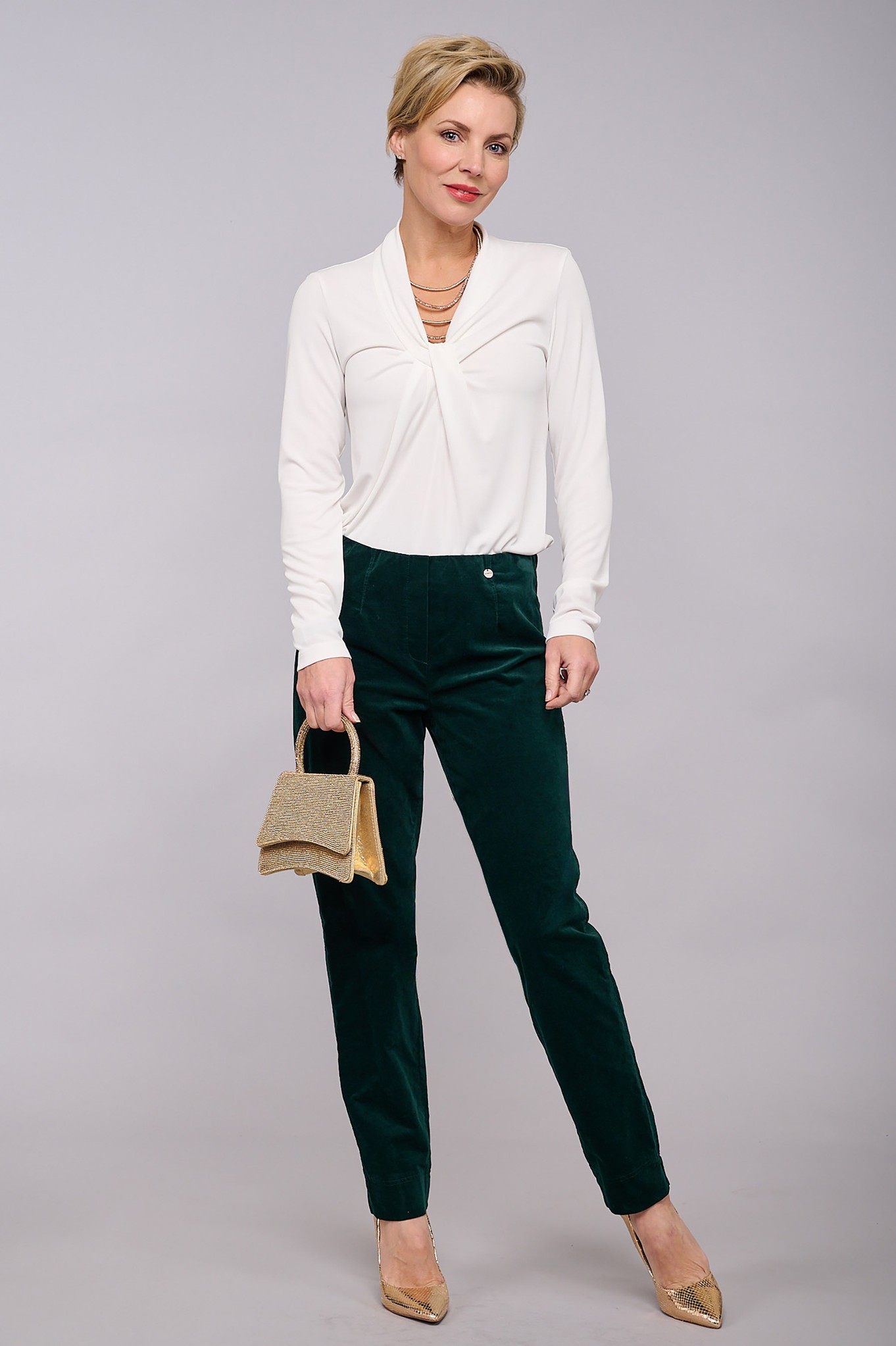 Robell Marie Petite Velvet Trousers Green 89