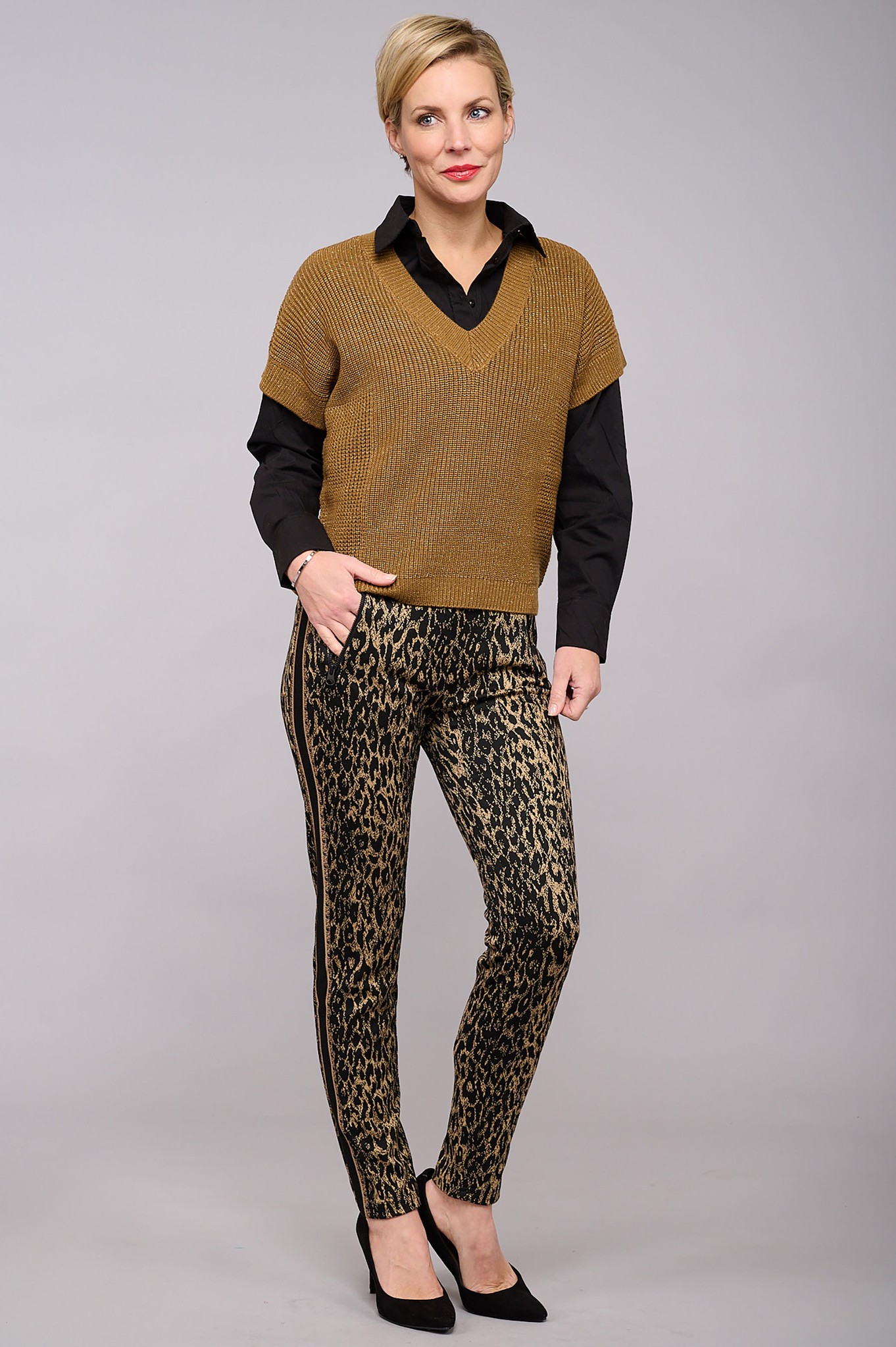Robell Nelly Abstract Animal Trouser Taupe 38