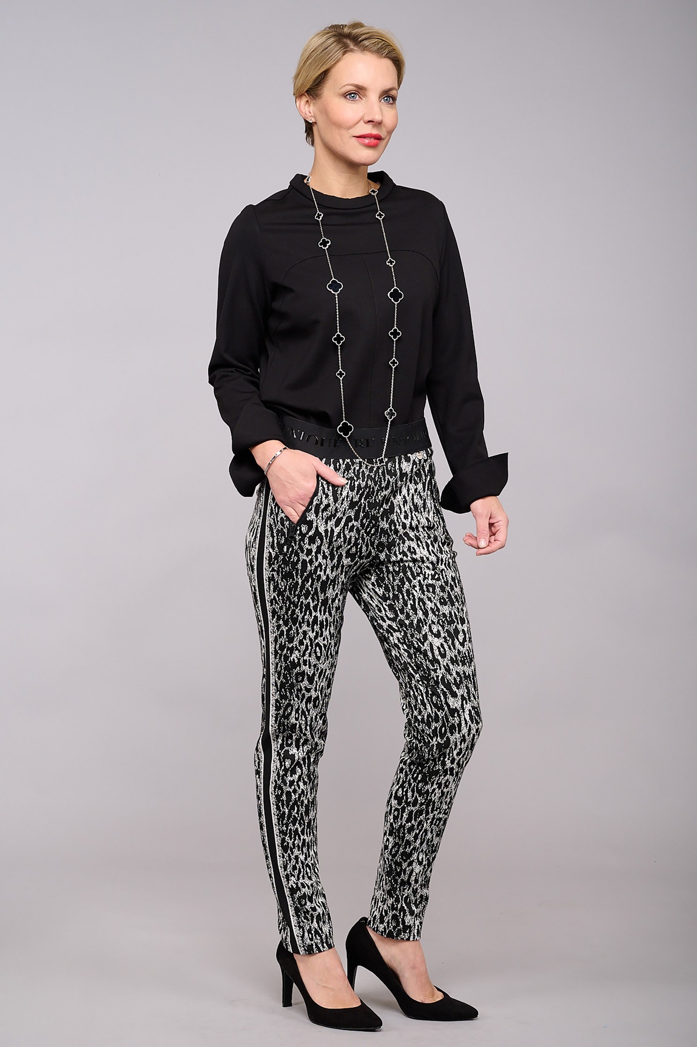 Robell Nelly Abstract Animal Trouser Stone Grey 92