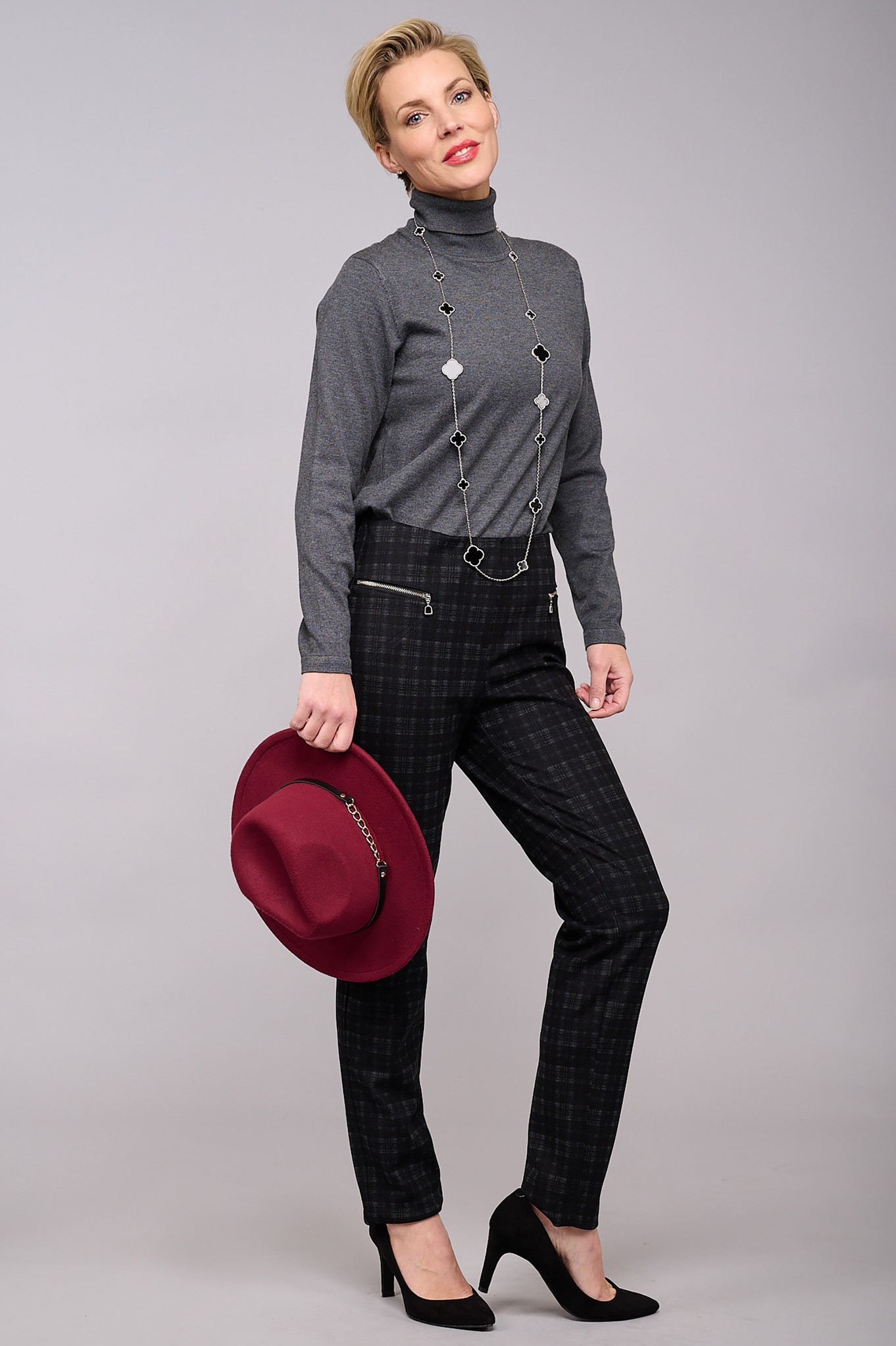 Robell Mimi MacKay Check Trouser Dark Grey 95