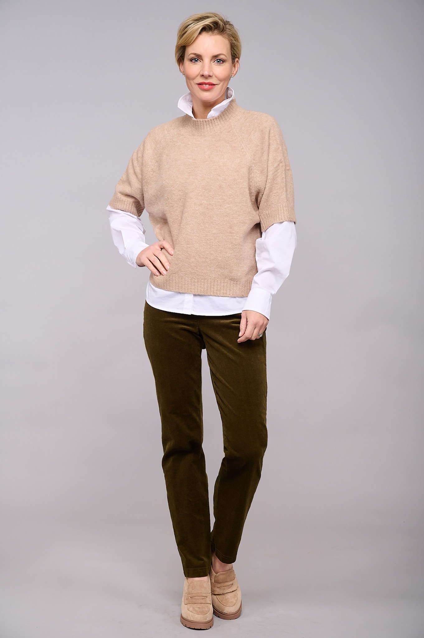 Robell Bella Petite Needlecord Trousers Dark Olive 88