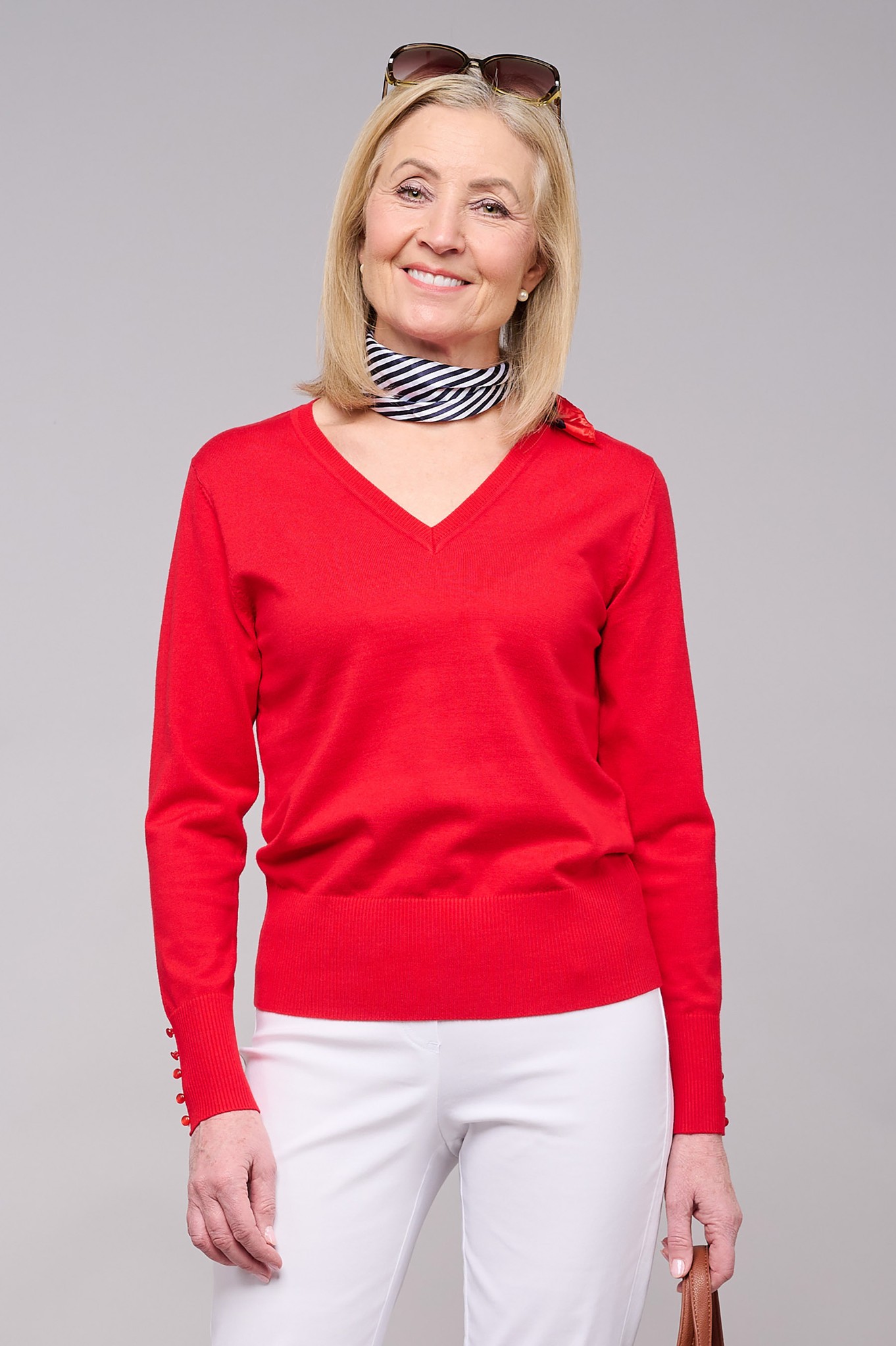 Sunday Ester Fine Knit V Neck Jumper Red 480