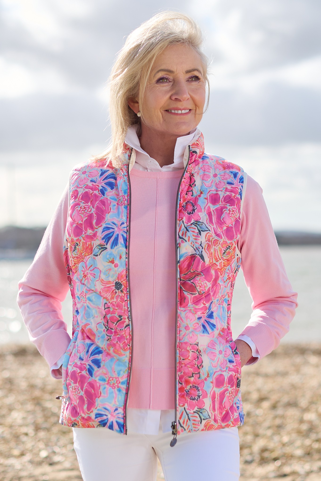 Frandsen Fiorella Reversible Gilet Floral Pink / Off White 4410