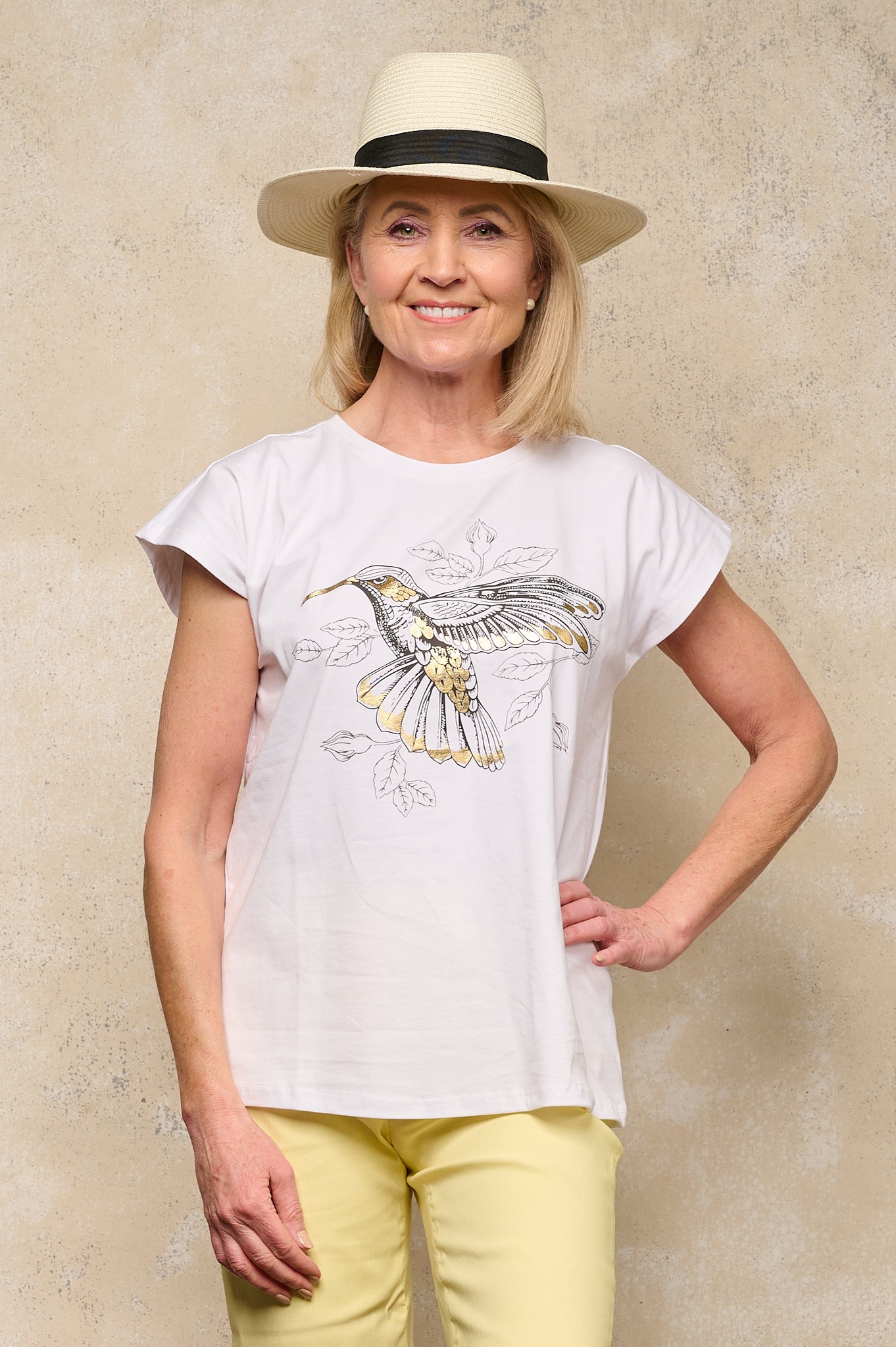 Sunday Hummingbird Metallic Print T-Shirt White 10