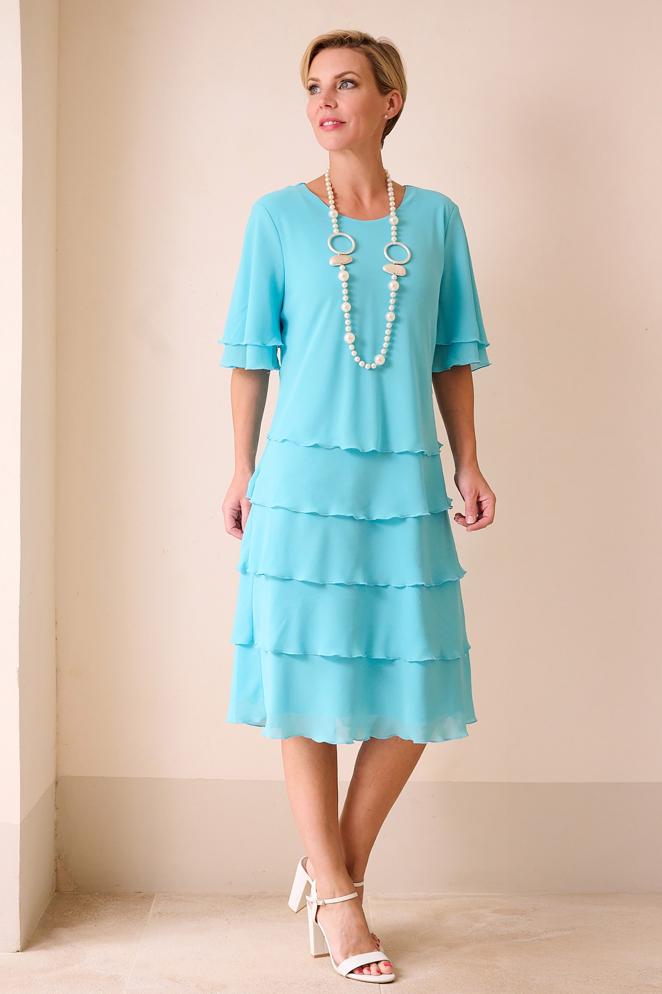 Sunday Toni Tier Chiffon Dress Turquoise 701