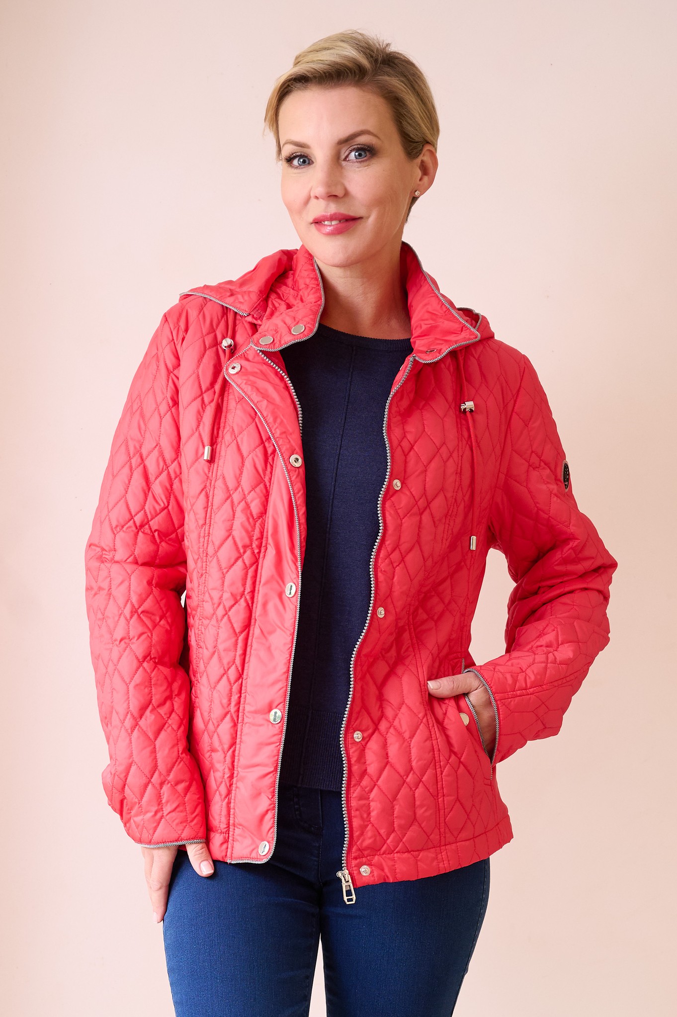 Frandsen Carmela Hooded Quilted Jacket Raspberry 44