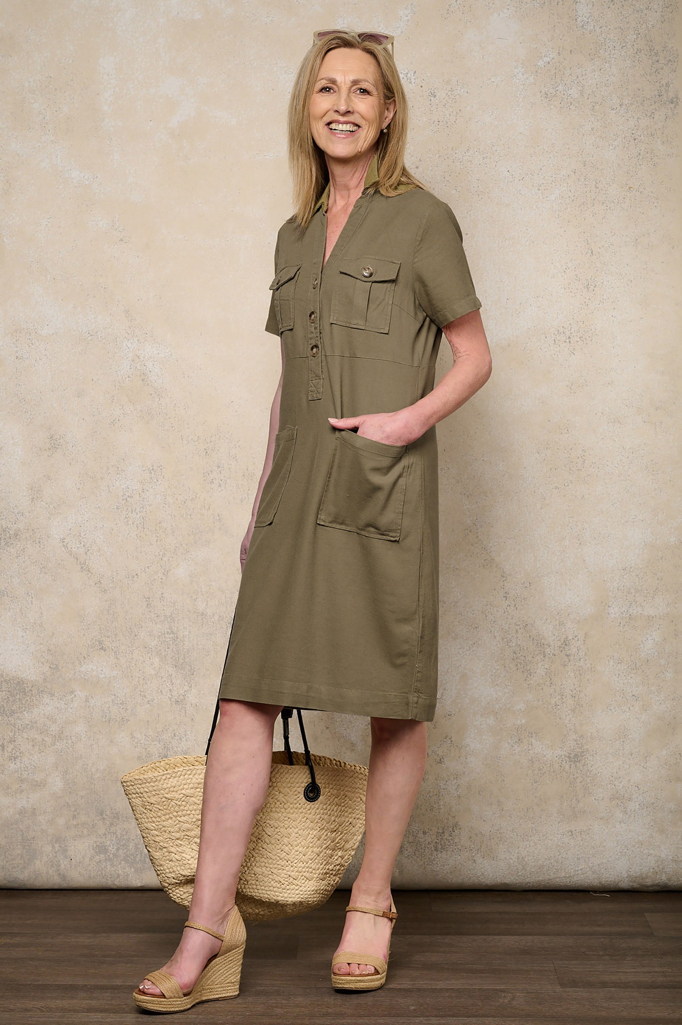 Sunday Palmira Safari Linen Dress Olive Green 85