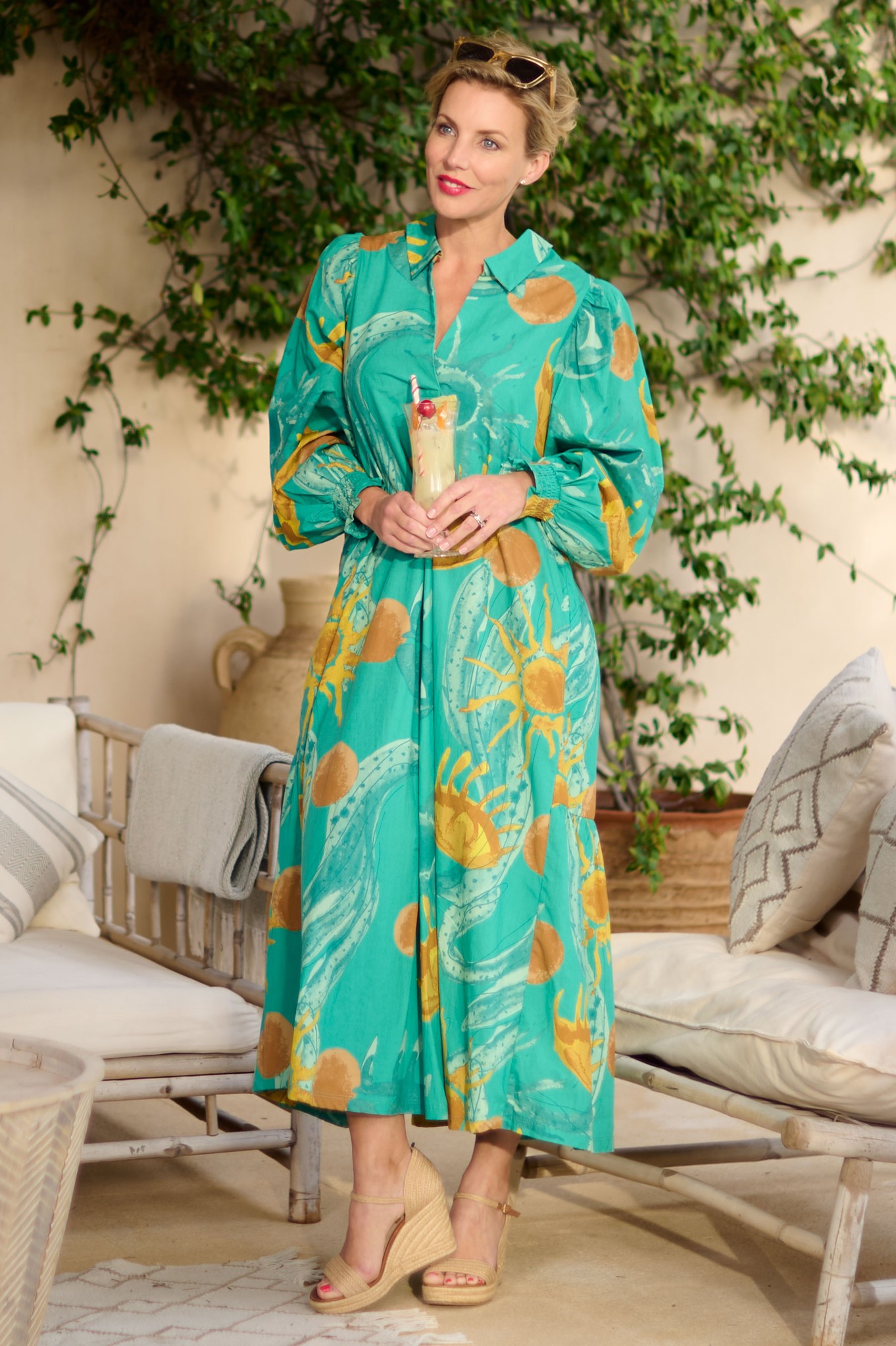 Noen Nautilus Shell Print Dress Emerald 84