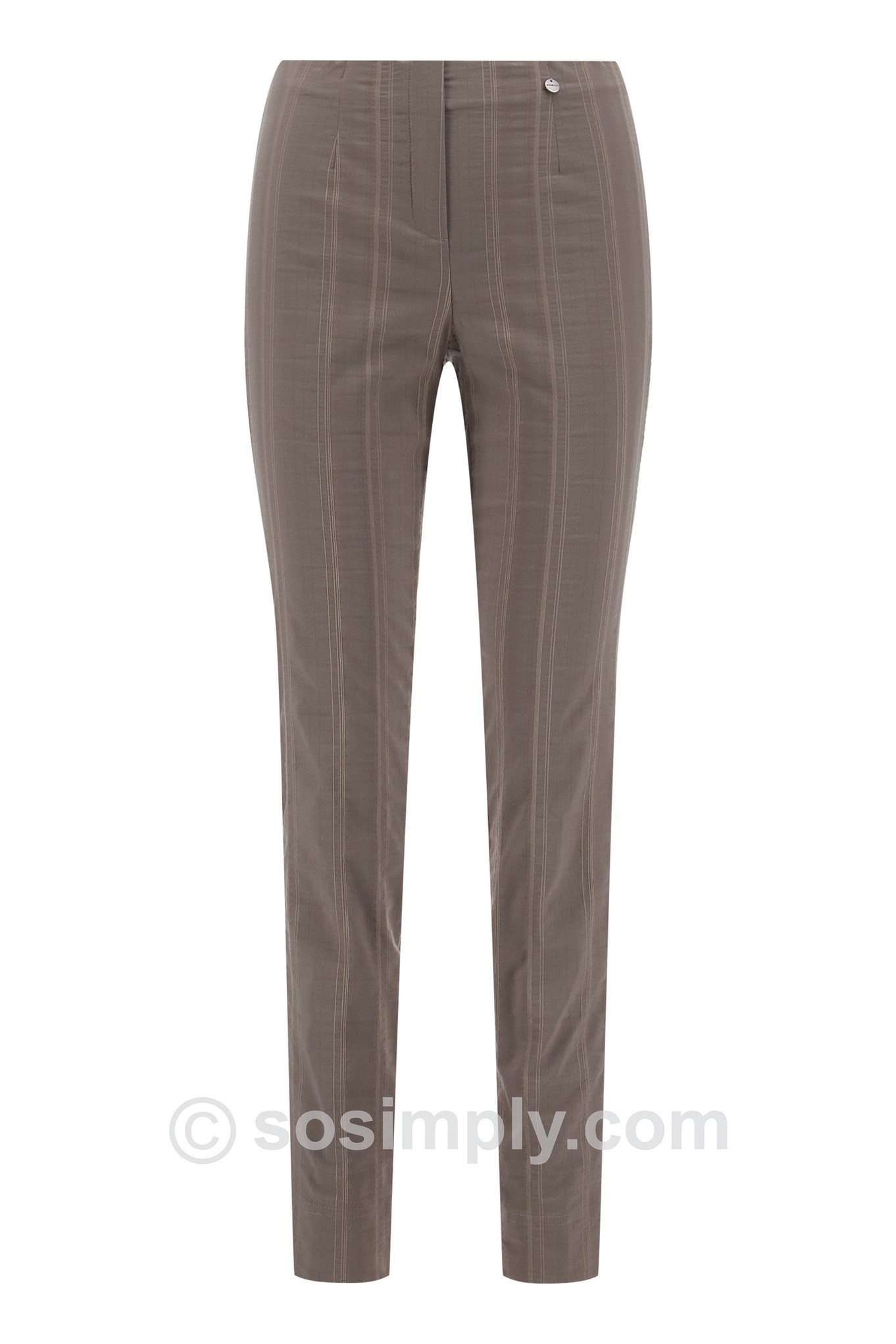 Robell Marie F/L Seersucker Trouser Taupe 18
