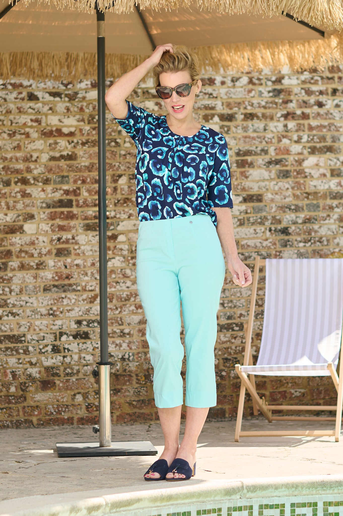 Robell Marie 07 Crop Trouser Opal Blue 710