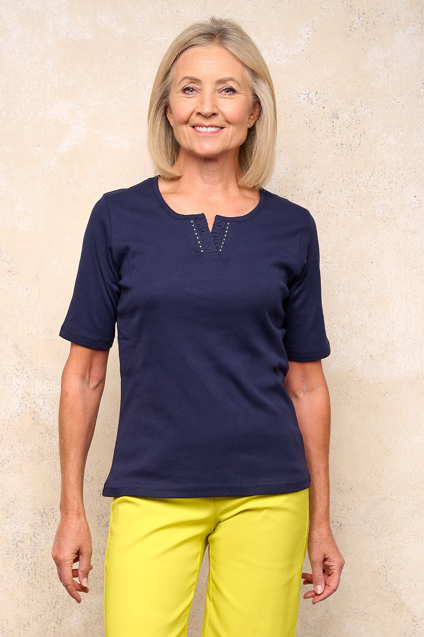 Sunday Round Split Diamante Cotton T-Shirt Navy 69
