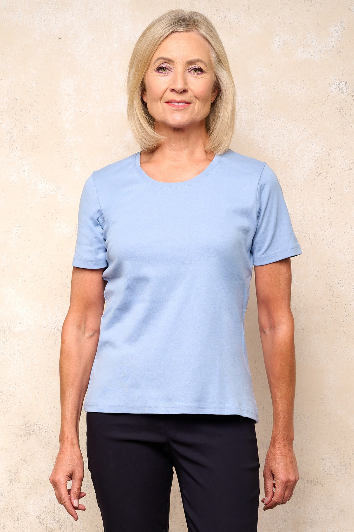Sunday Scoop Neck Cotton T-Shirt Powder Blue 610