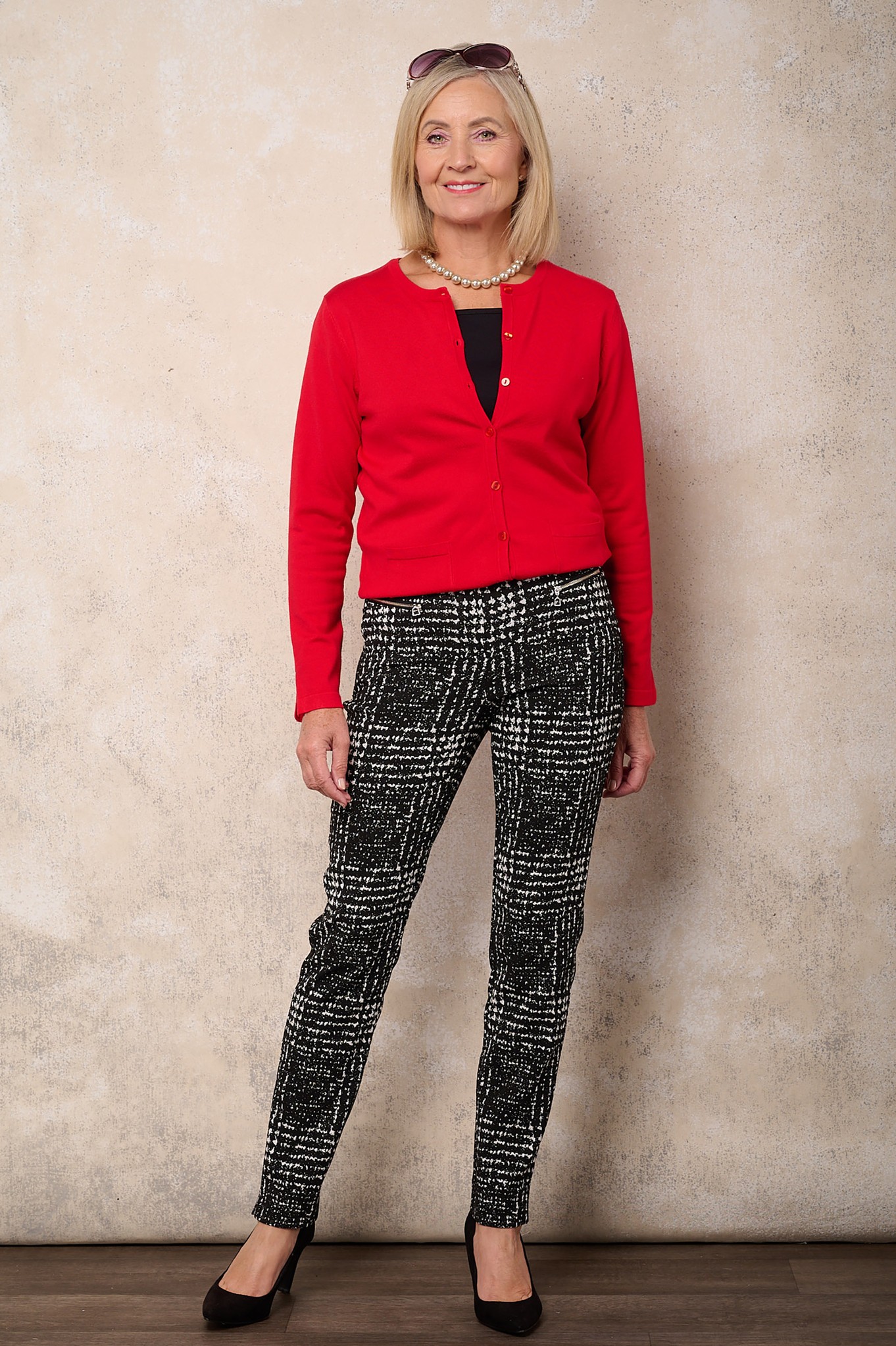 Robell Mimi Abstract Plaid Trouser Black 90