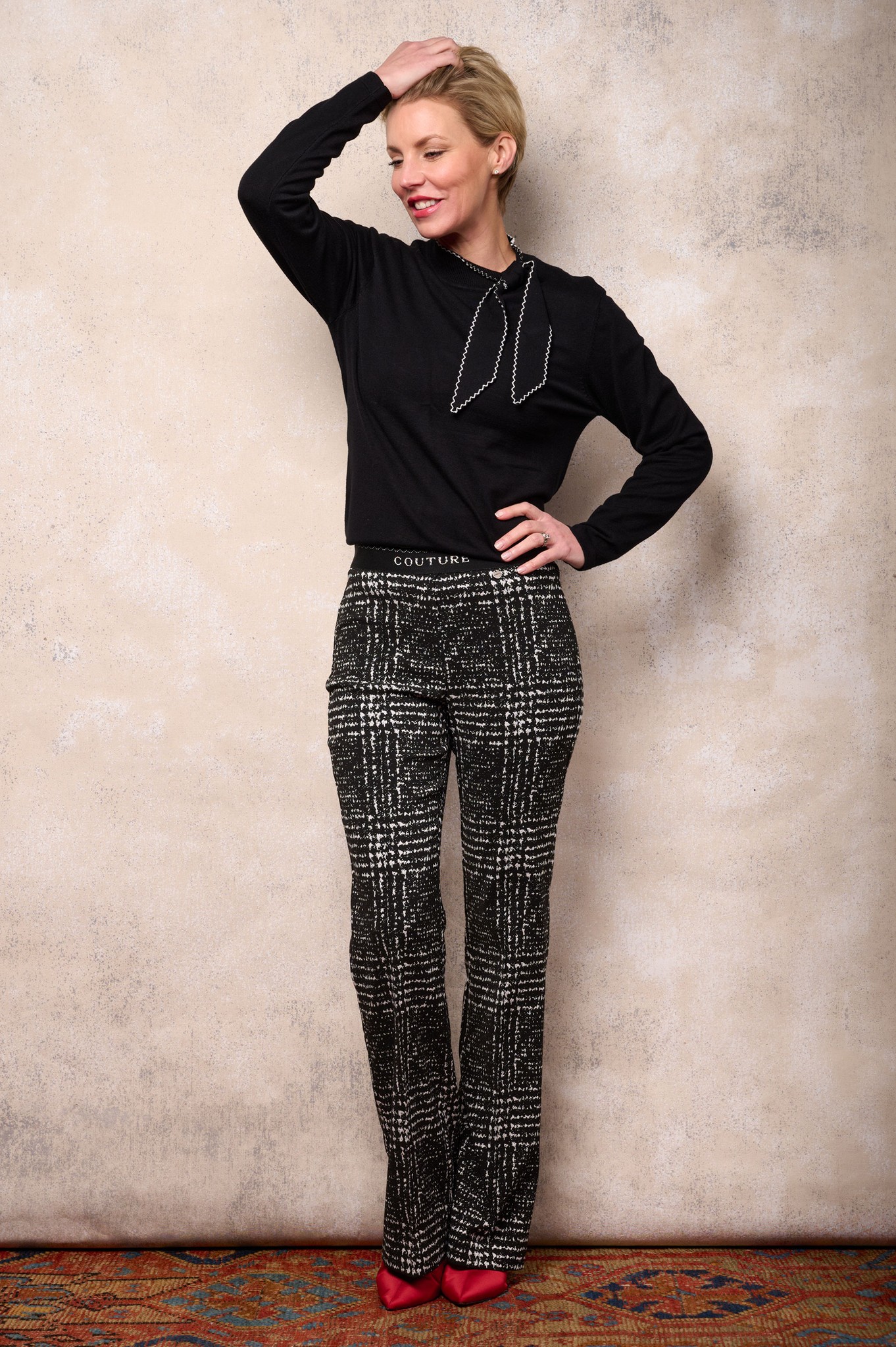 Robell Joella Abstract Plaid Kickflare Trouser Black 90