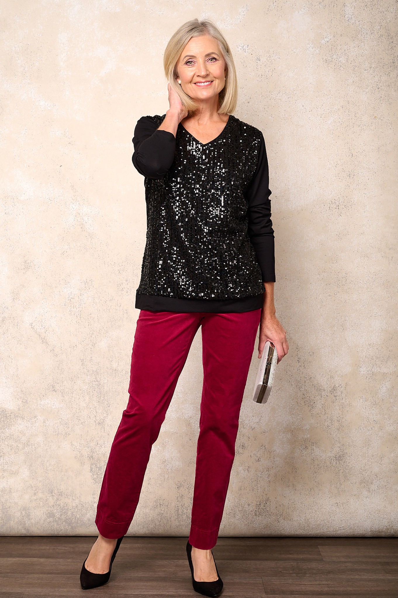 Robell Marie Petite Velvet Trousers Cherry 47