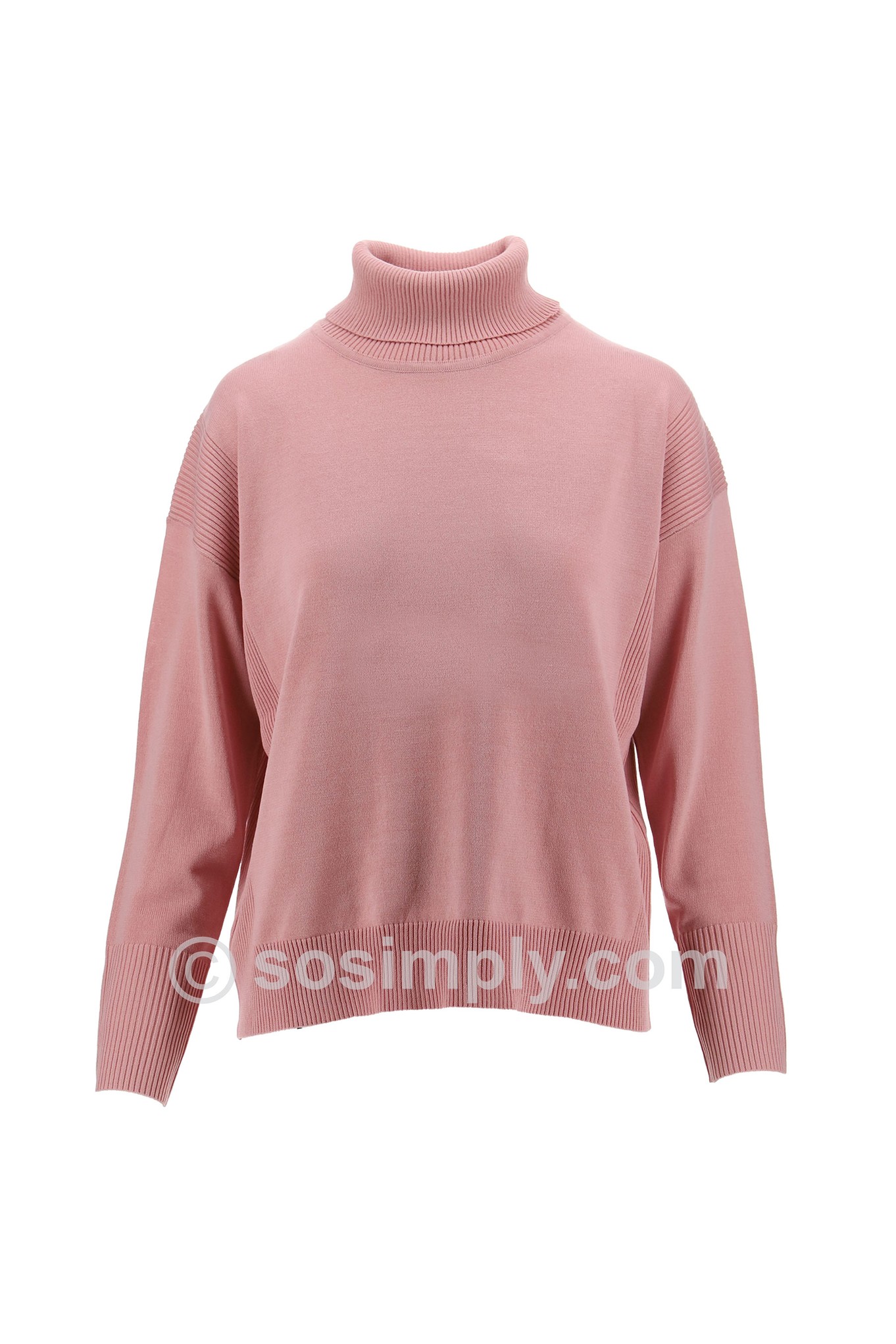 Sunday Ribbed Polo Neck Soft Knit Jumper Dusty Pink 451