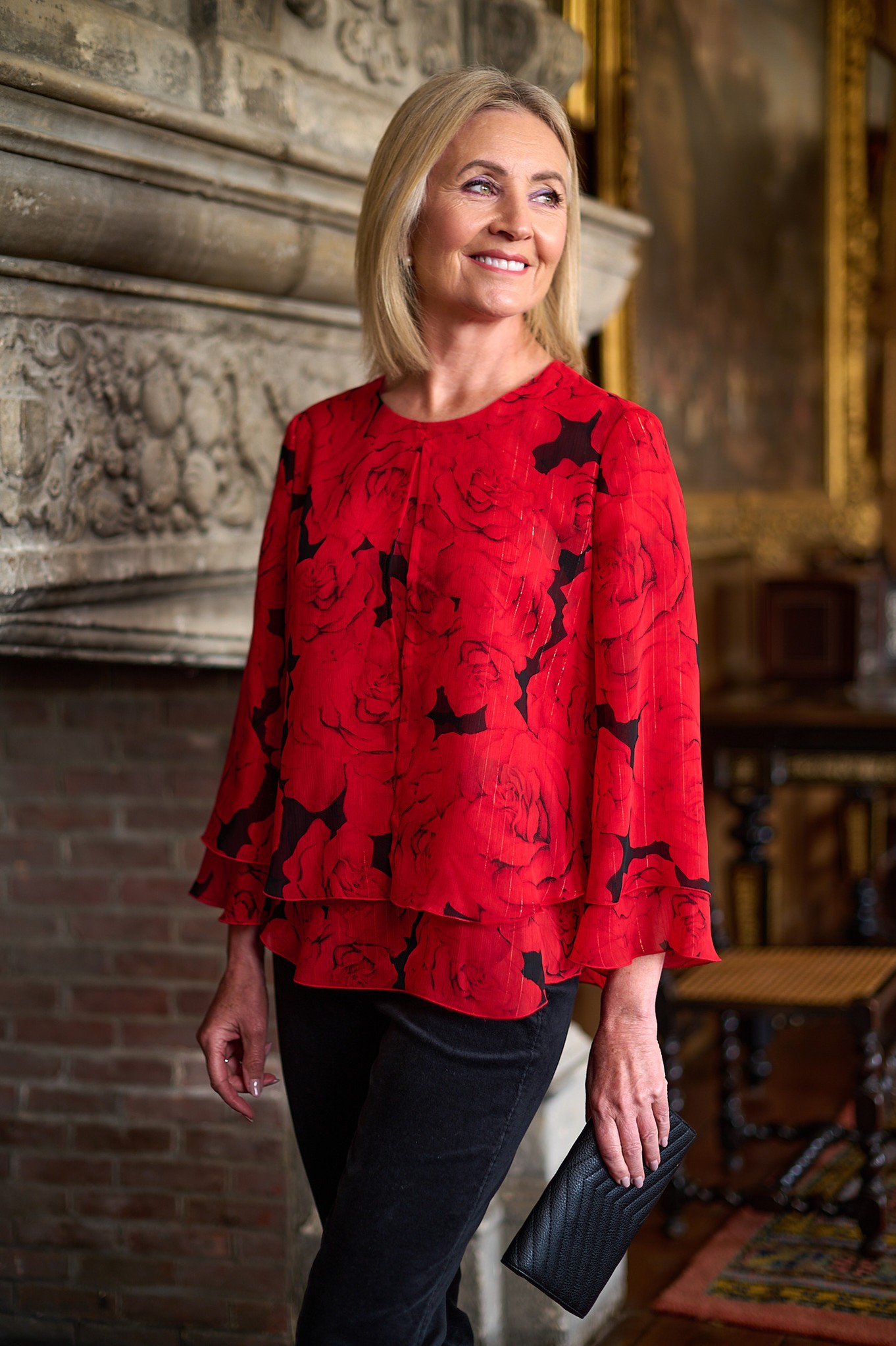 Habella Emily Tier Rose Blouse Red 40