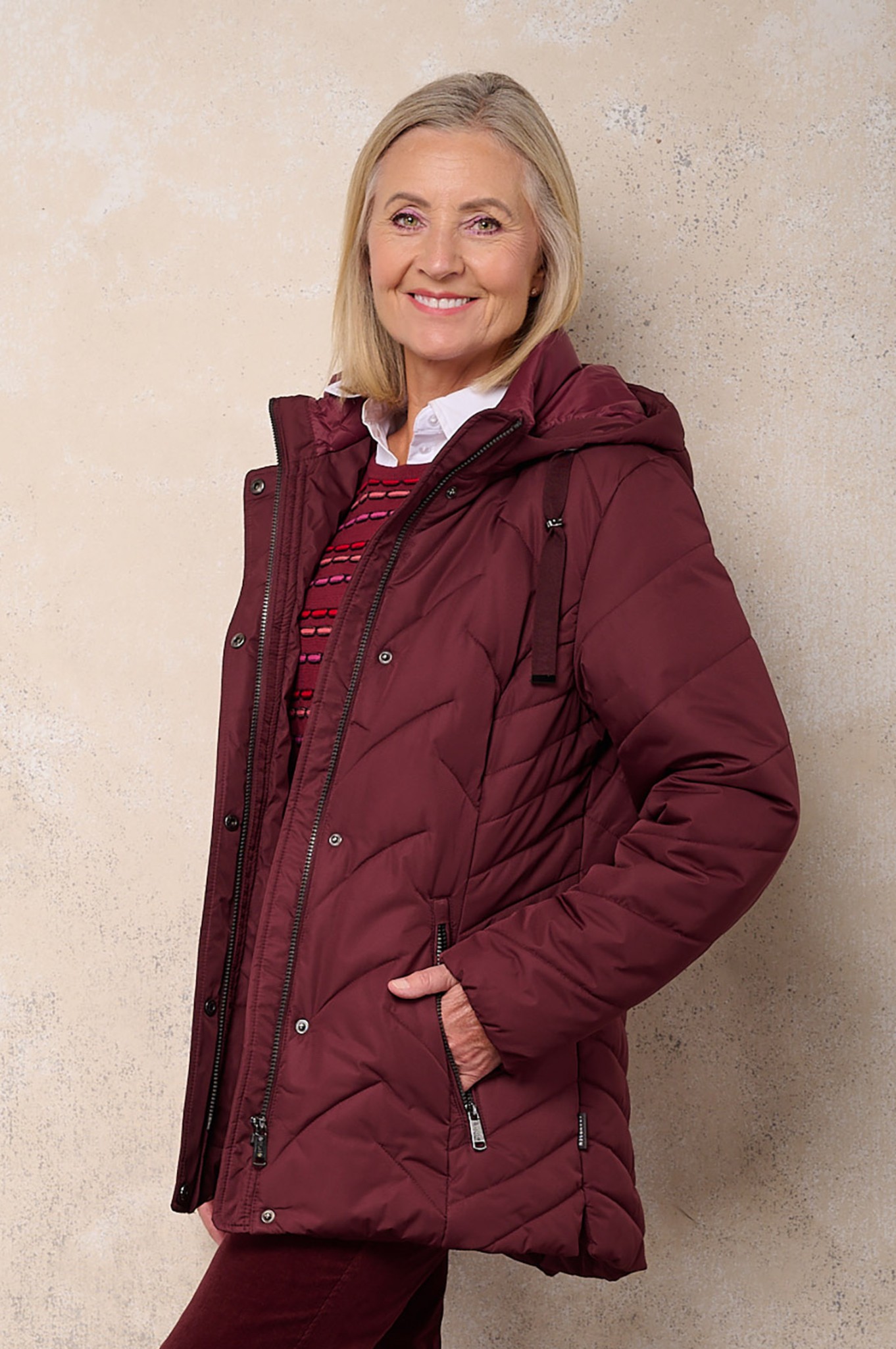 Frandsen Pranella Hooded Quilted Jacket Claret 49