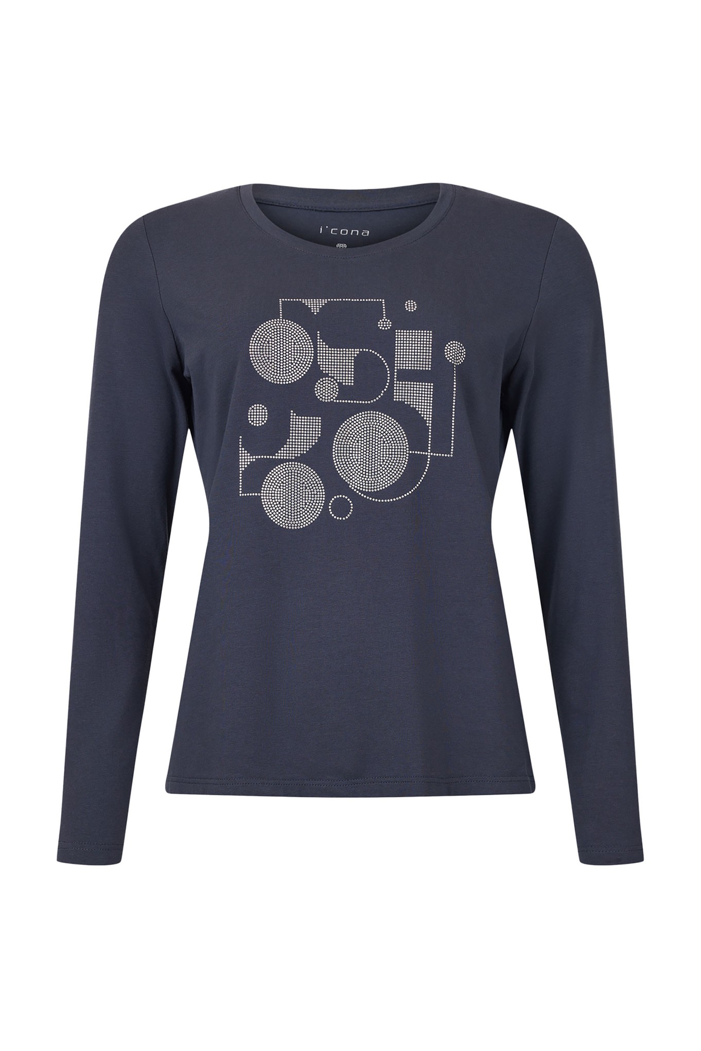 I’cona Embellished Metal Logo Jersey Top Graphite Blue 950