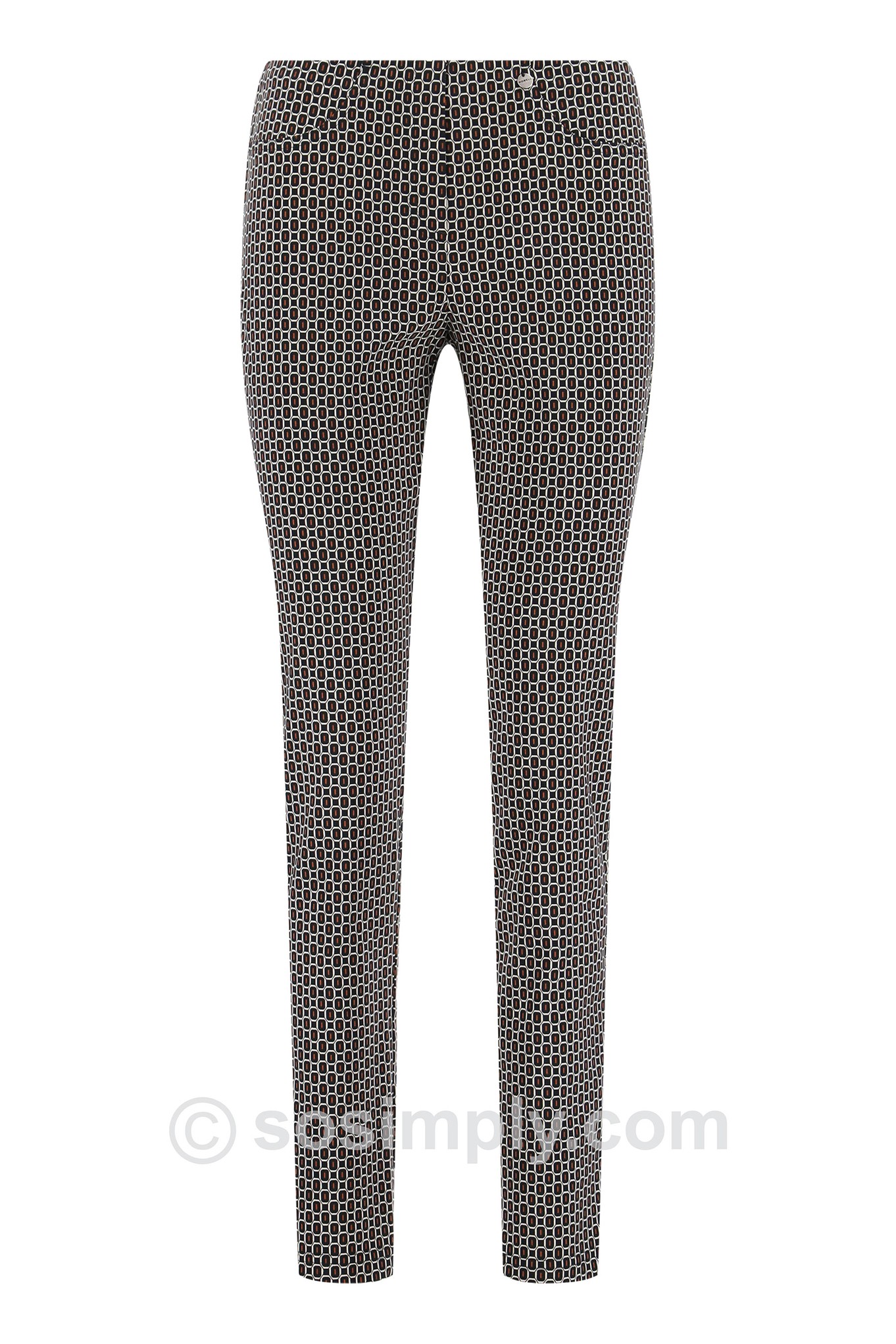 Robell Bella Geometric Oval Print Trouser Brown 39