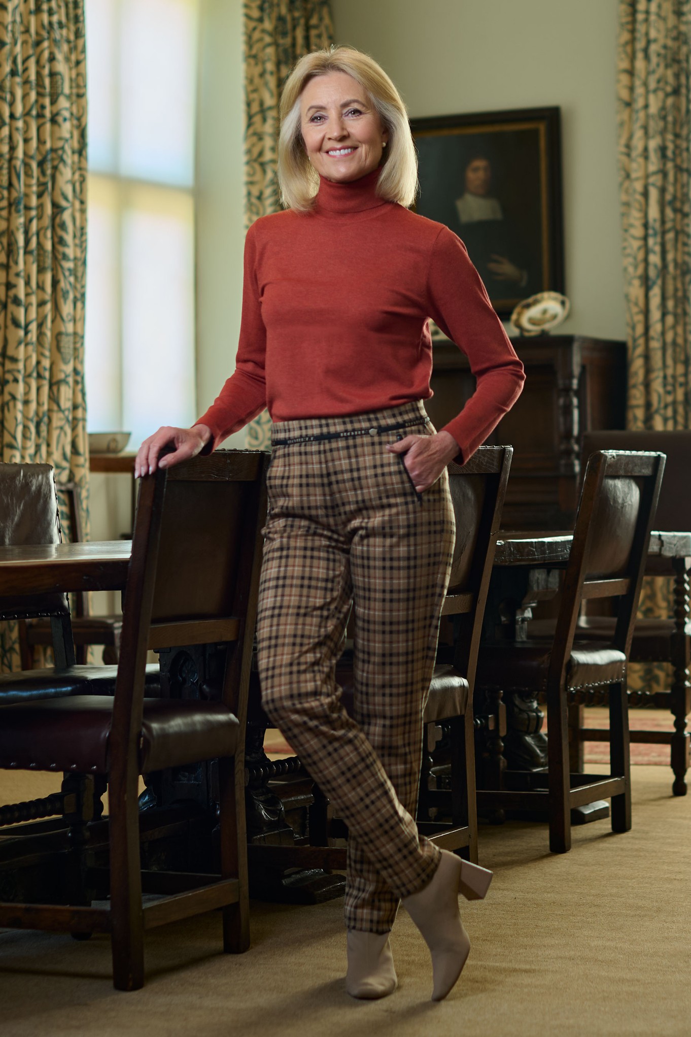 Robell Rita Haymarket Check Trouser Camel 17