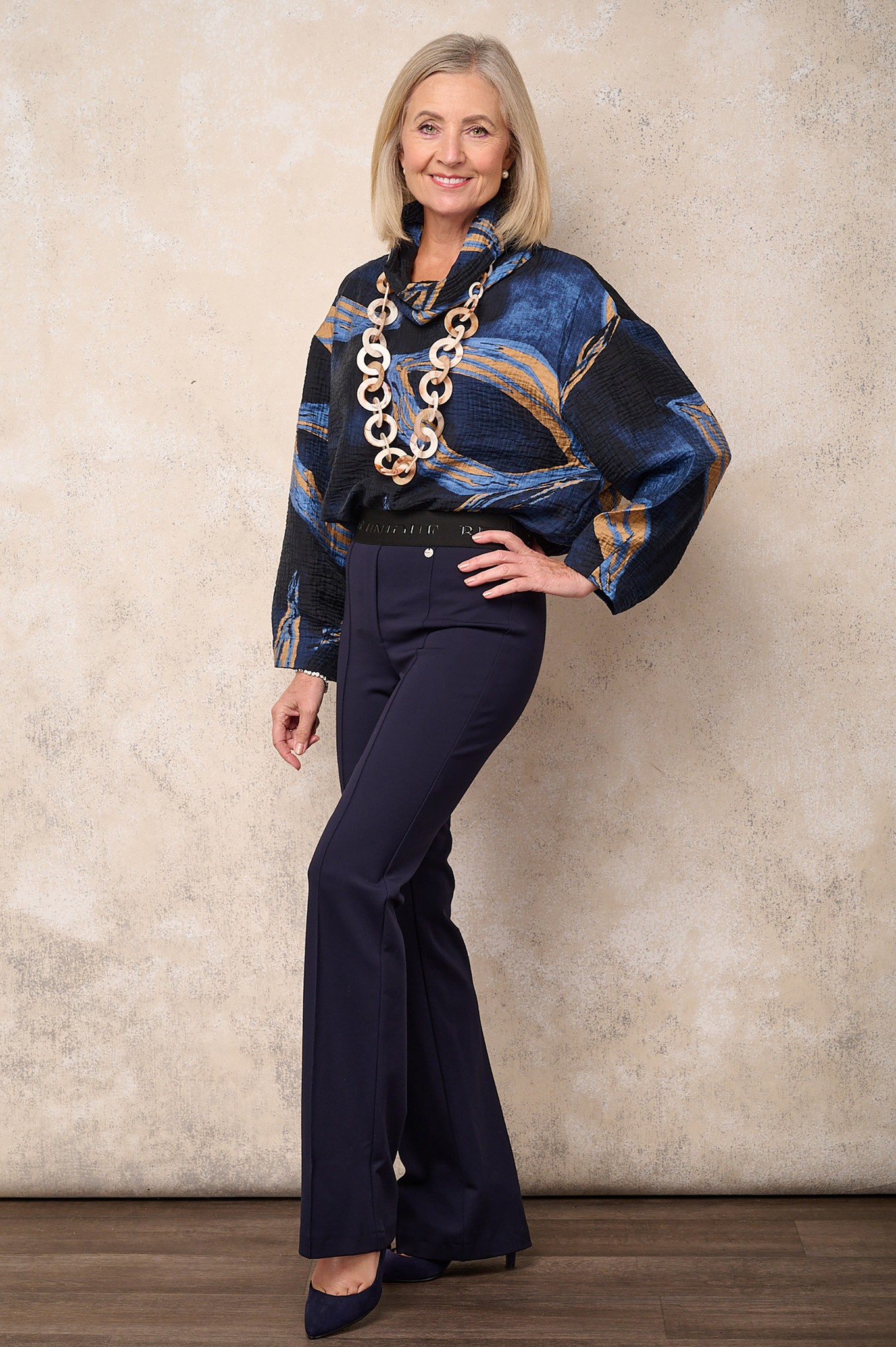 Robell Joella Relaxed Fit Bootleg Trouser Navy Blue 690