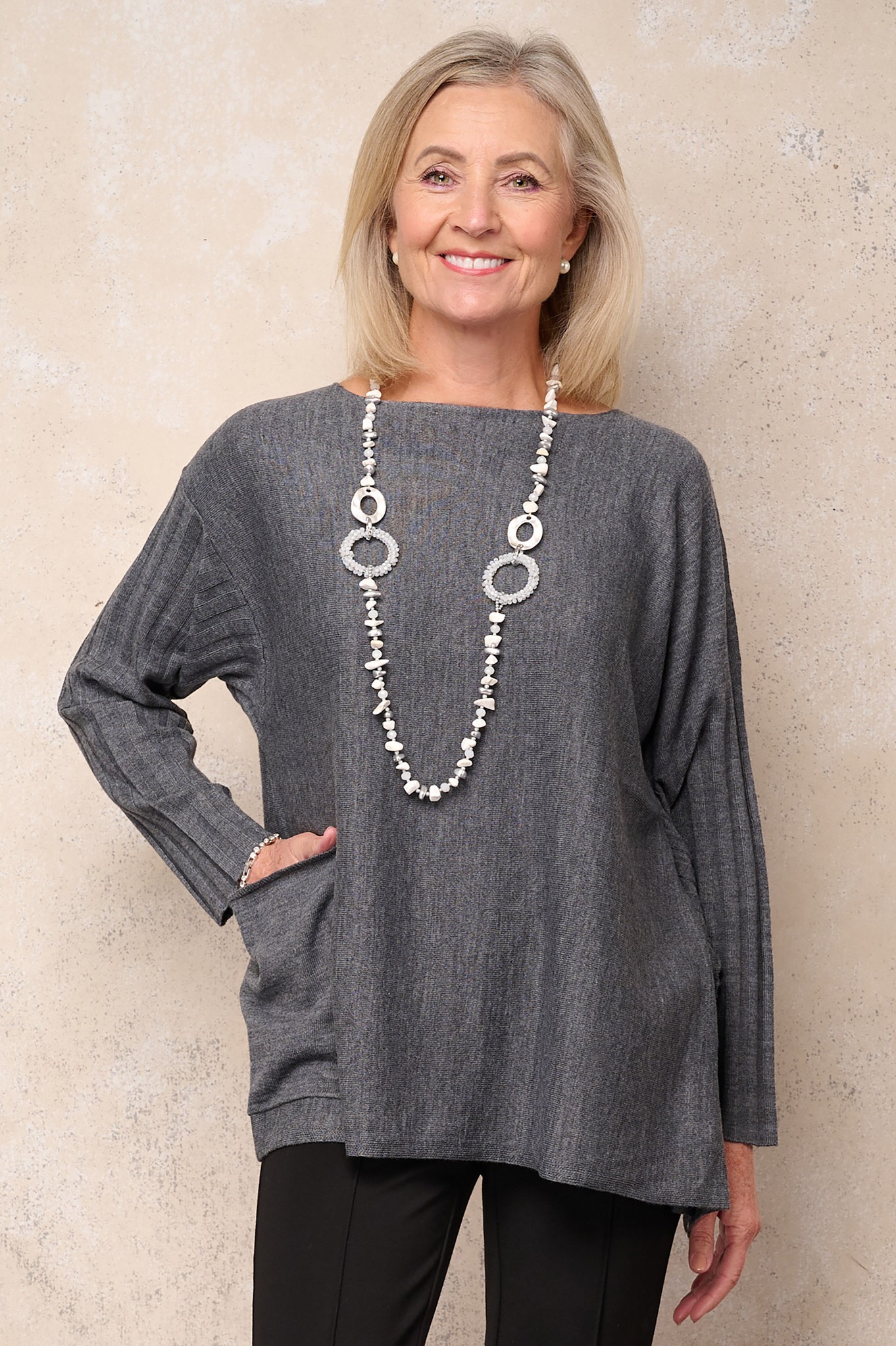 Noen Oversized Ribbed Sleeve Jumper Slate 95