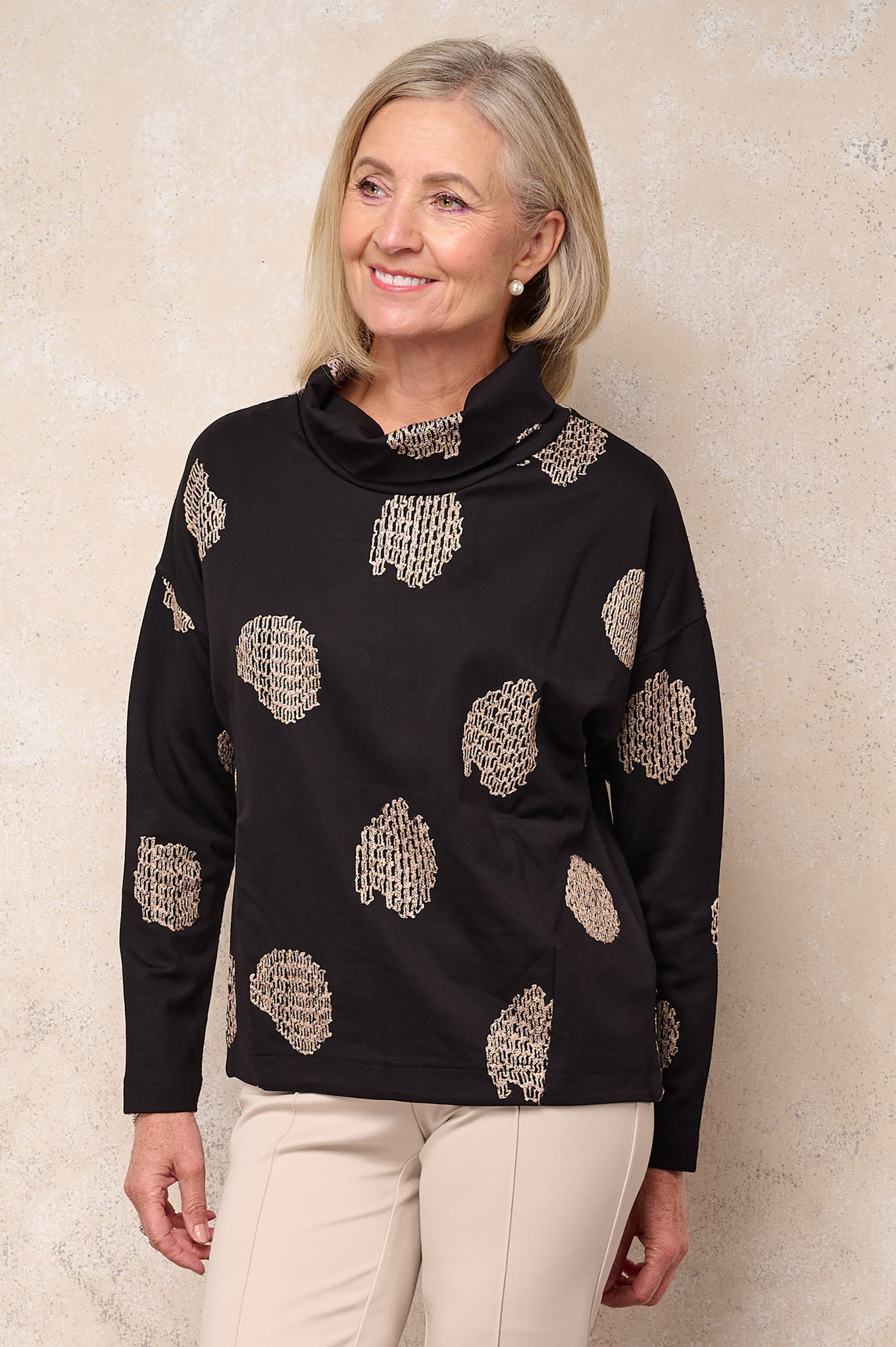 Noen Abstract Pattern Cowl Neck Jumper Black 90