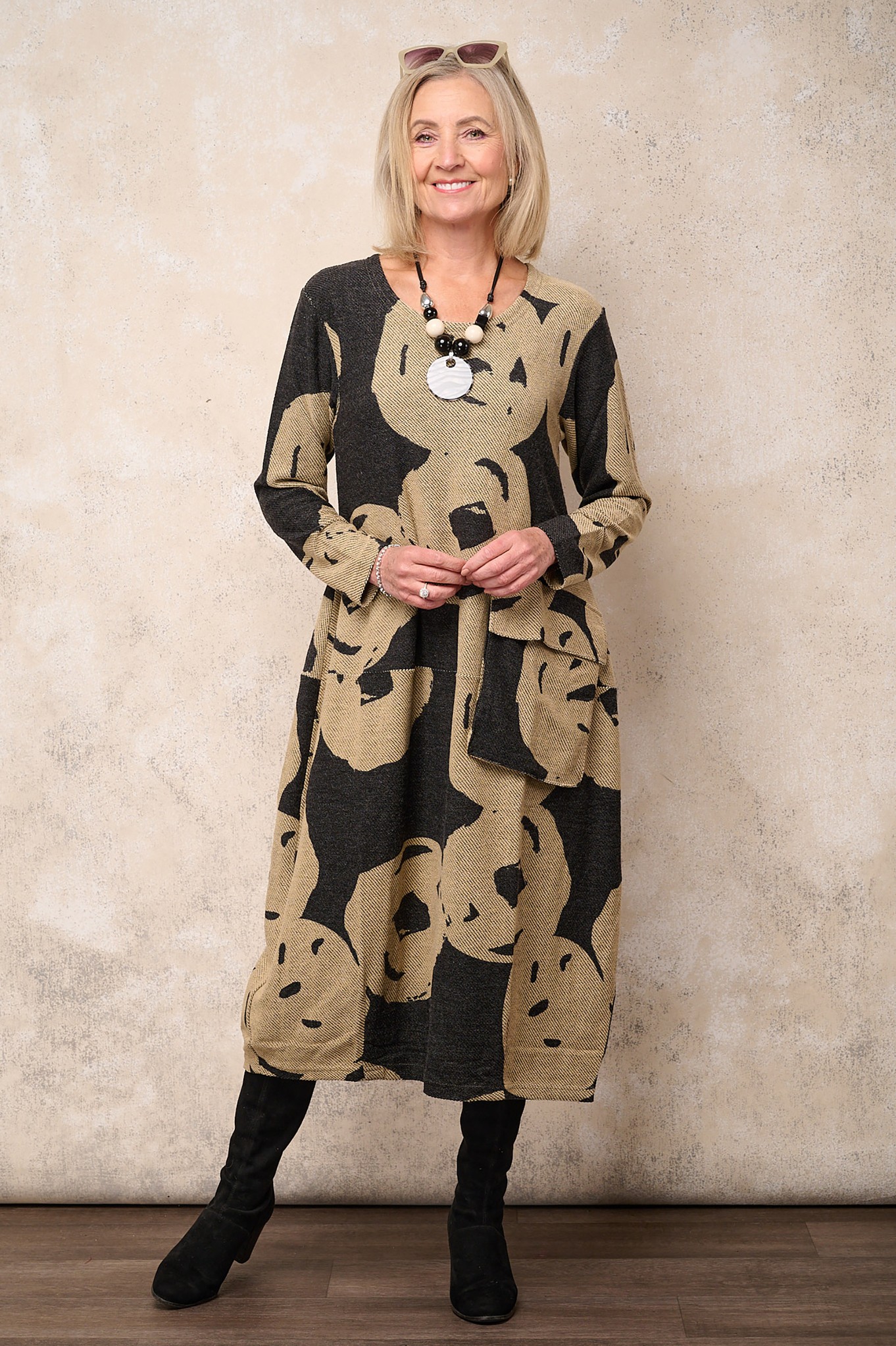 Noen Pocket Jacquard Dress Slate / Sand 98