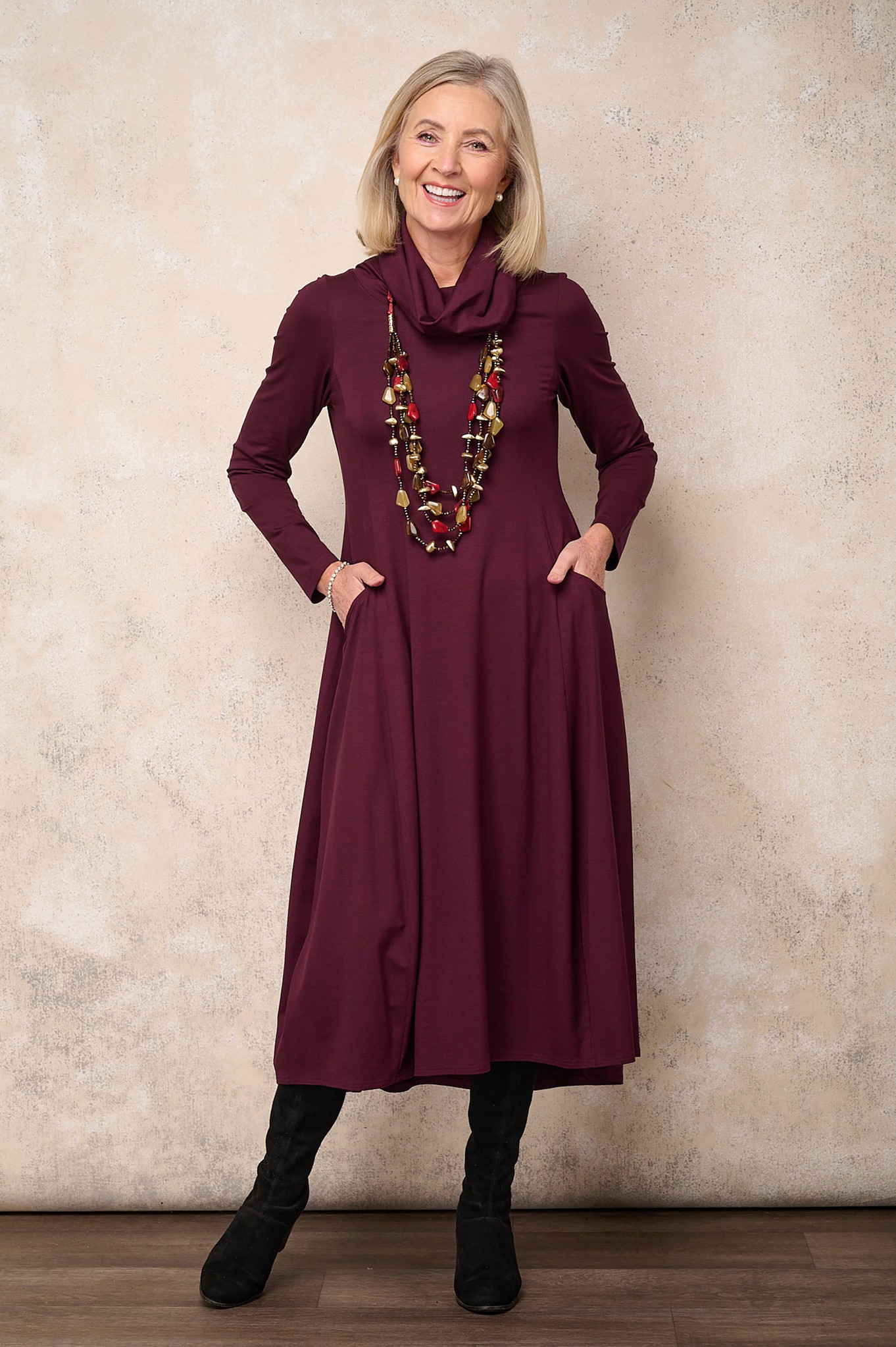 Noen Cowl Collar Jersey Dress Bordeaux 49