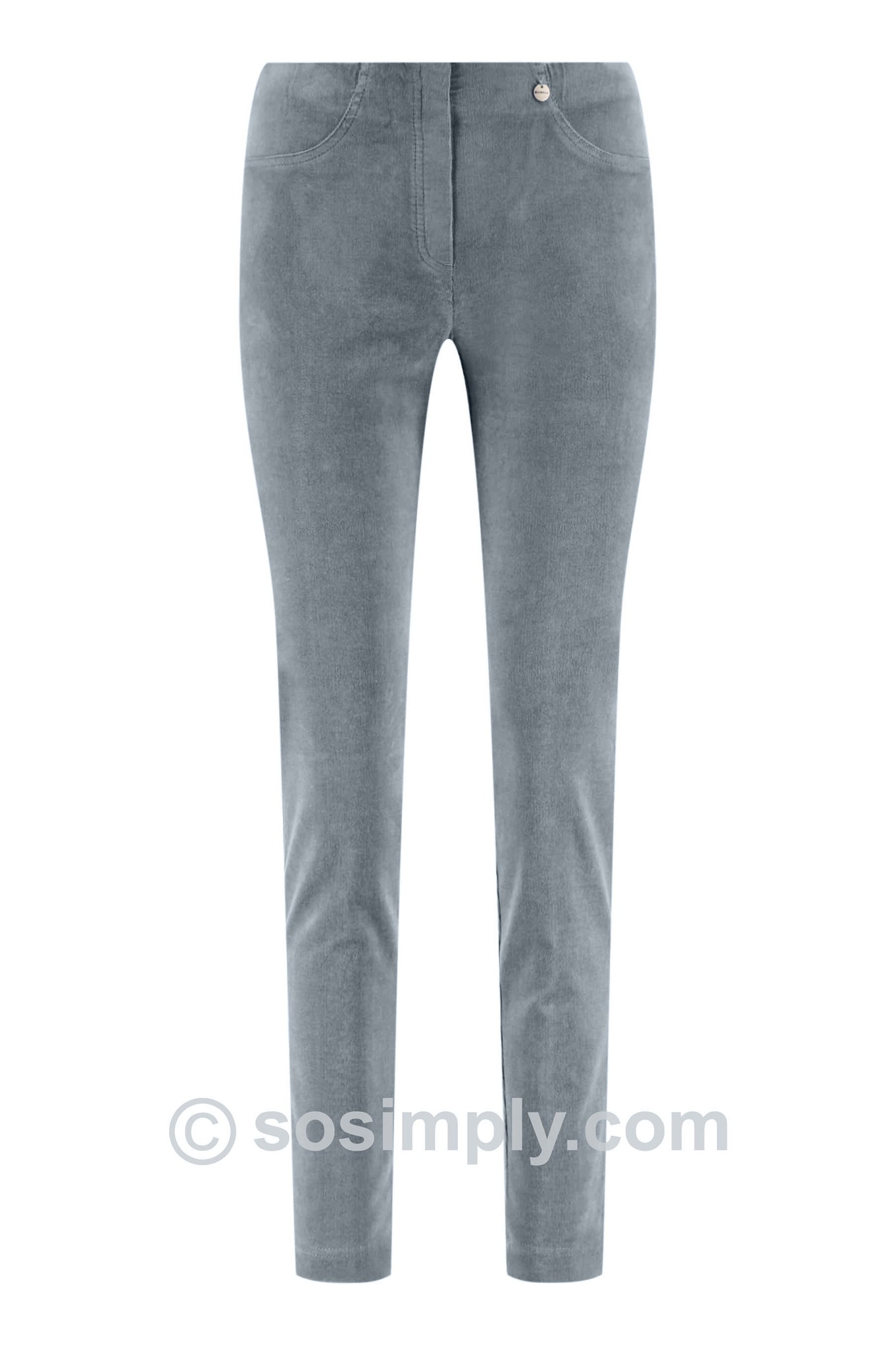 Robell Bella Petite Needlecord Trousers Frost Grey 960