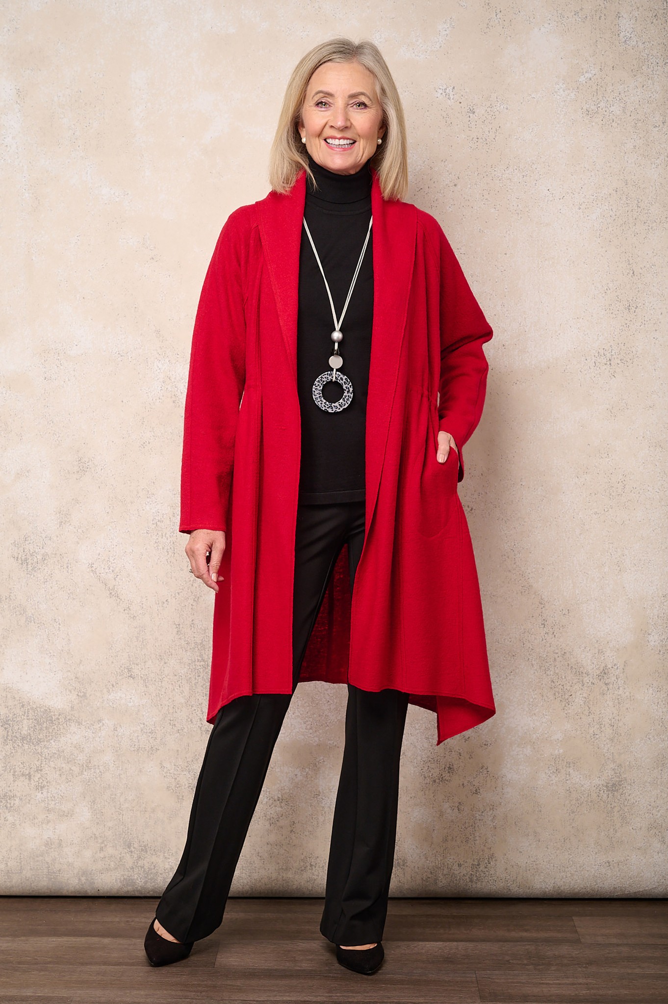 Noen Shawl Collar Wool Blend Cardigan Red 40