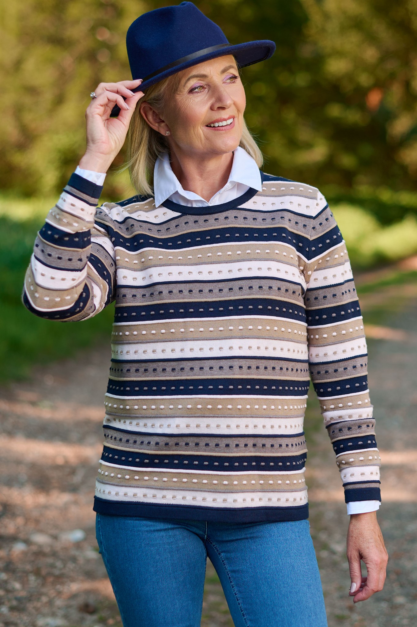 Sunday Selma Stripe Jumper Navy Mix 692