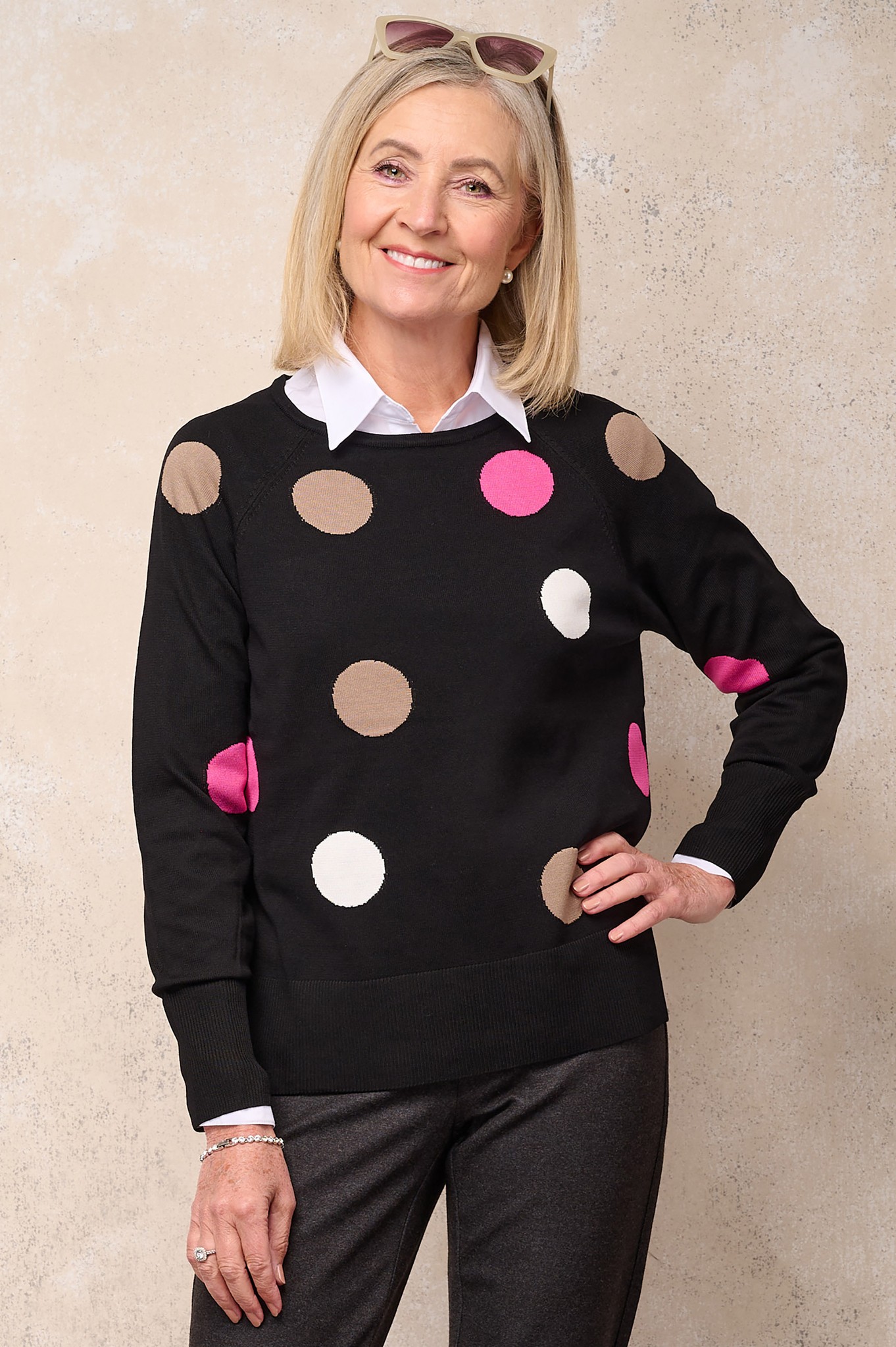 Sunday Cilla Dot Knit Jumper Black Polka Pattern 902