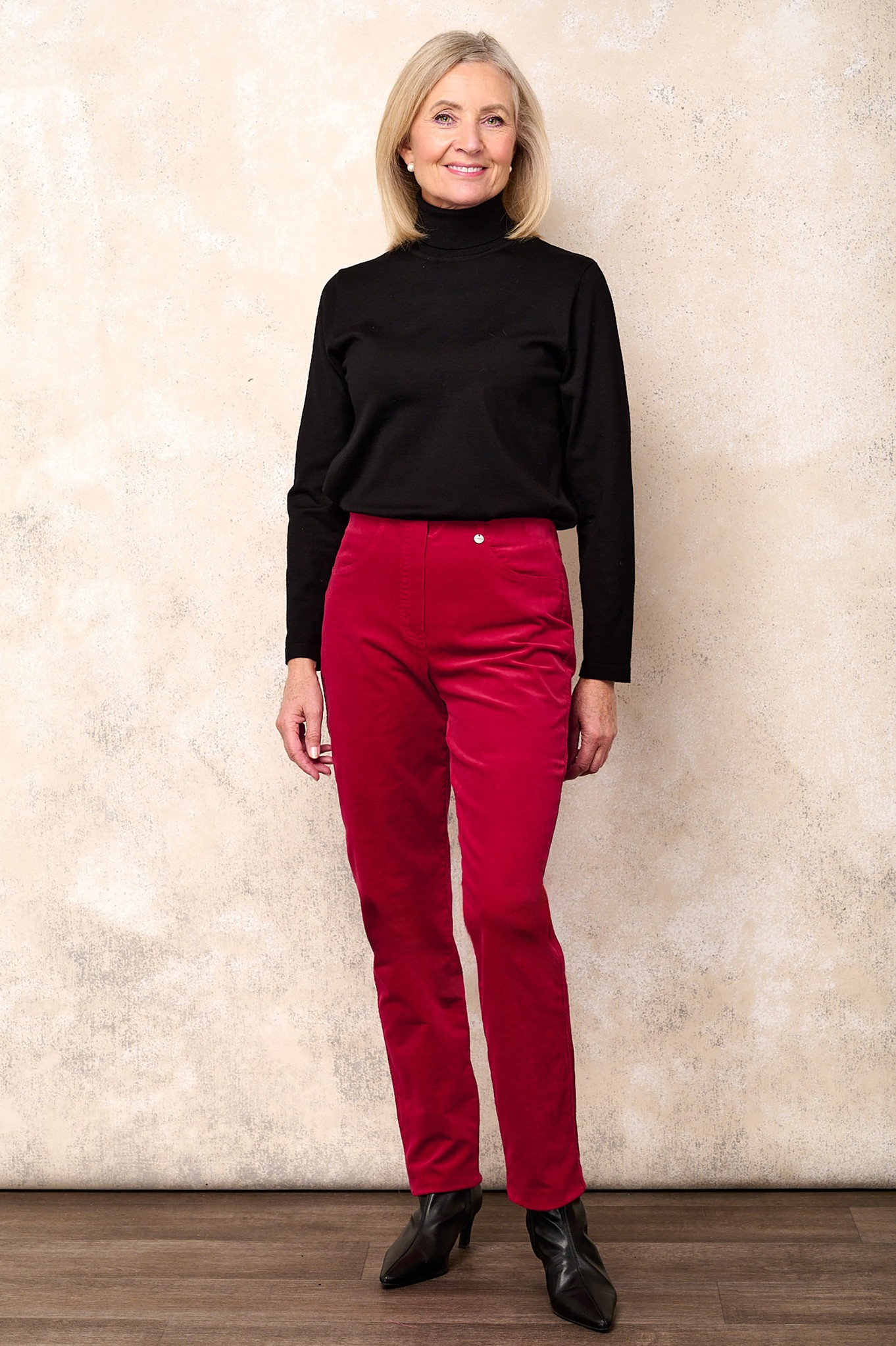 Robell Bella Needlecord Trousers Scarlet Red 46