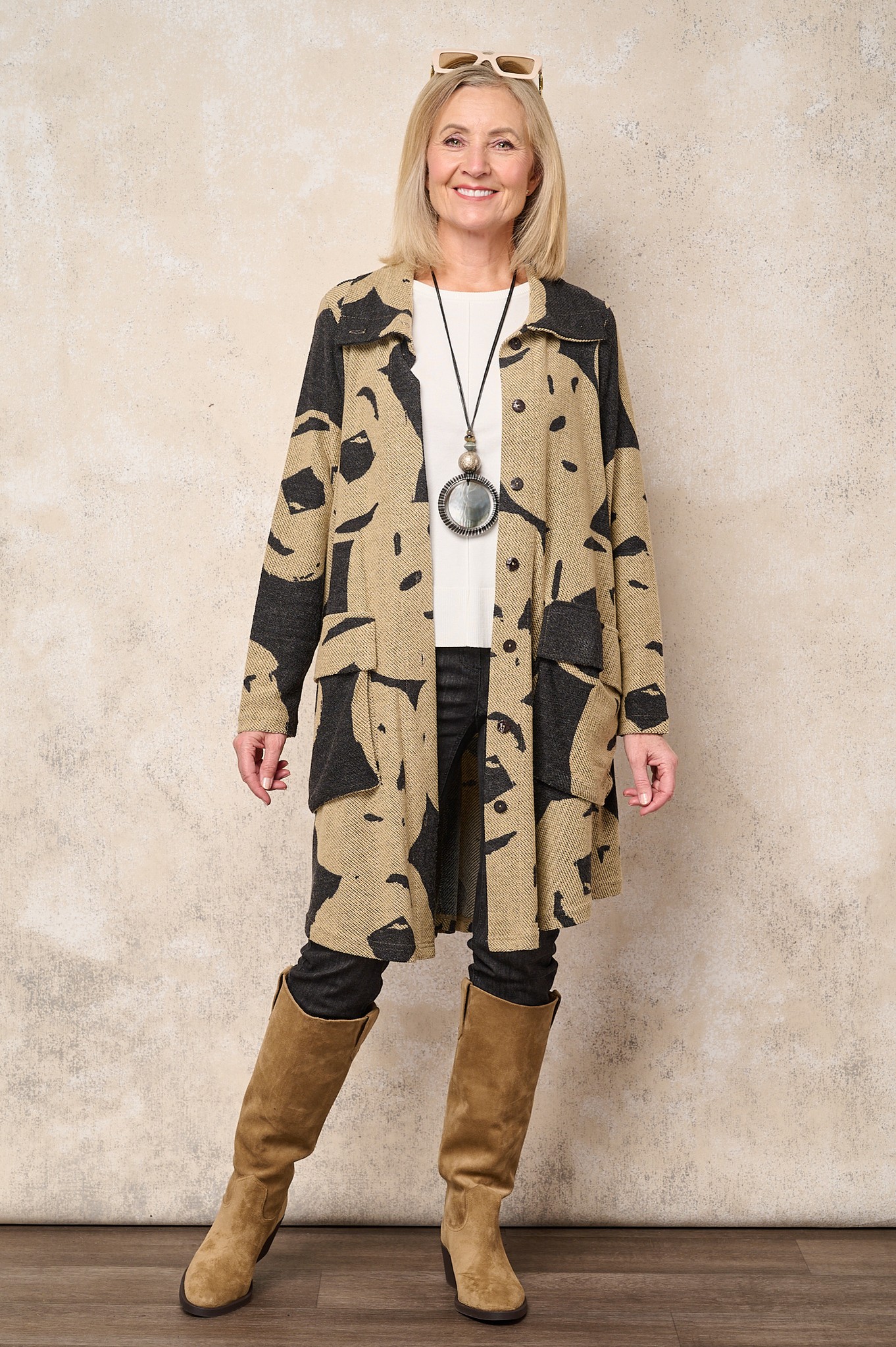 Noen Oversized Long Jacquard Shirt Jacket Slate / Sand 98