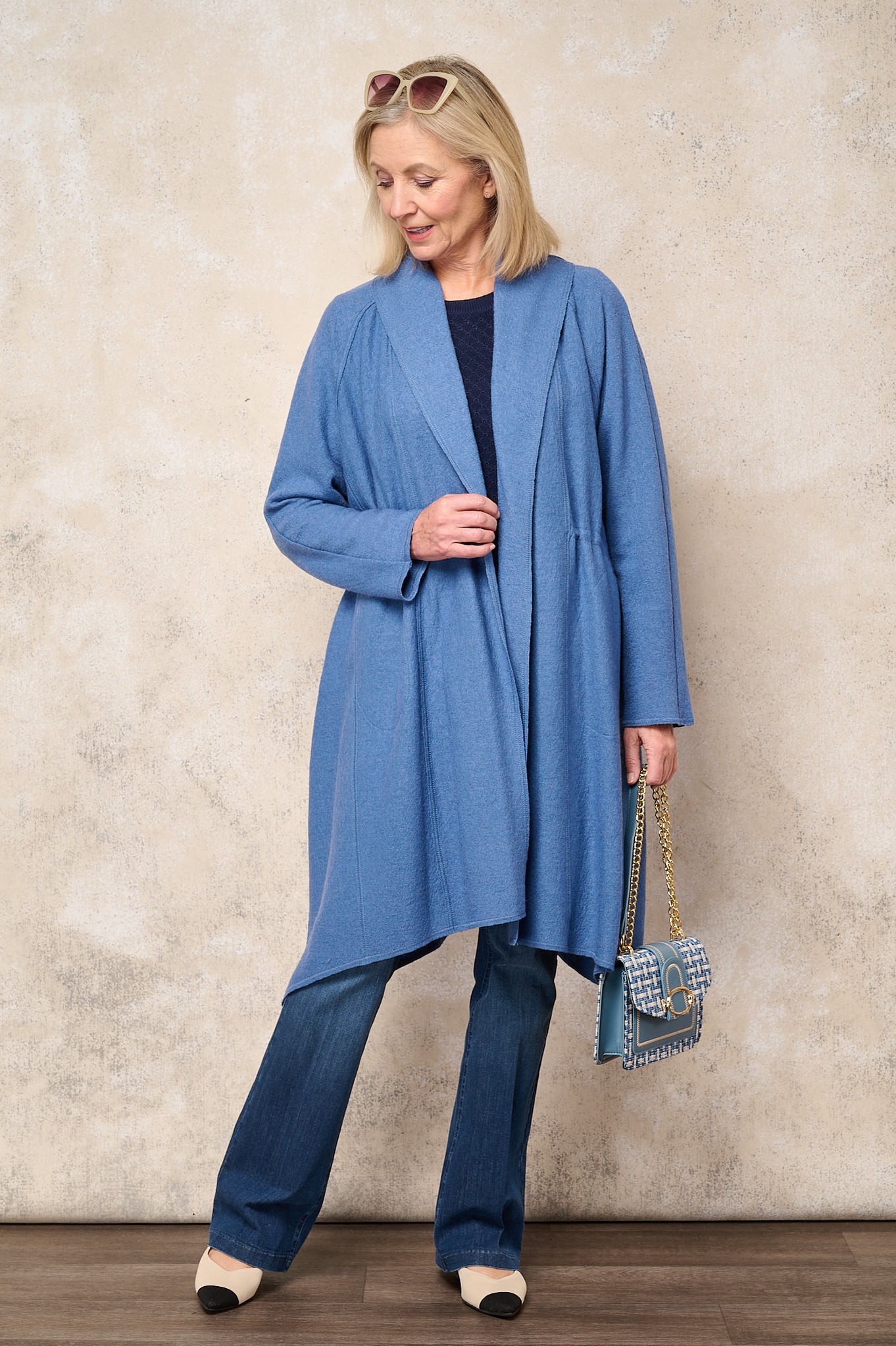 Noen Shawl Collar Wool Blend Cardigan Light Denim 62