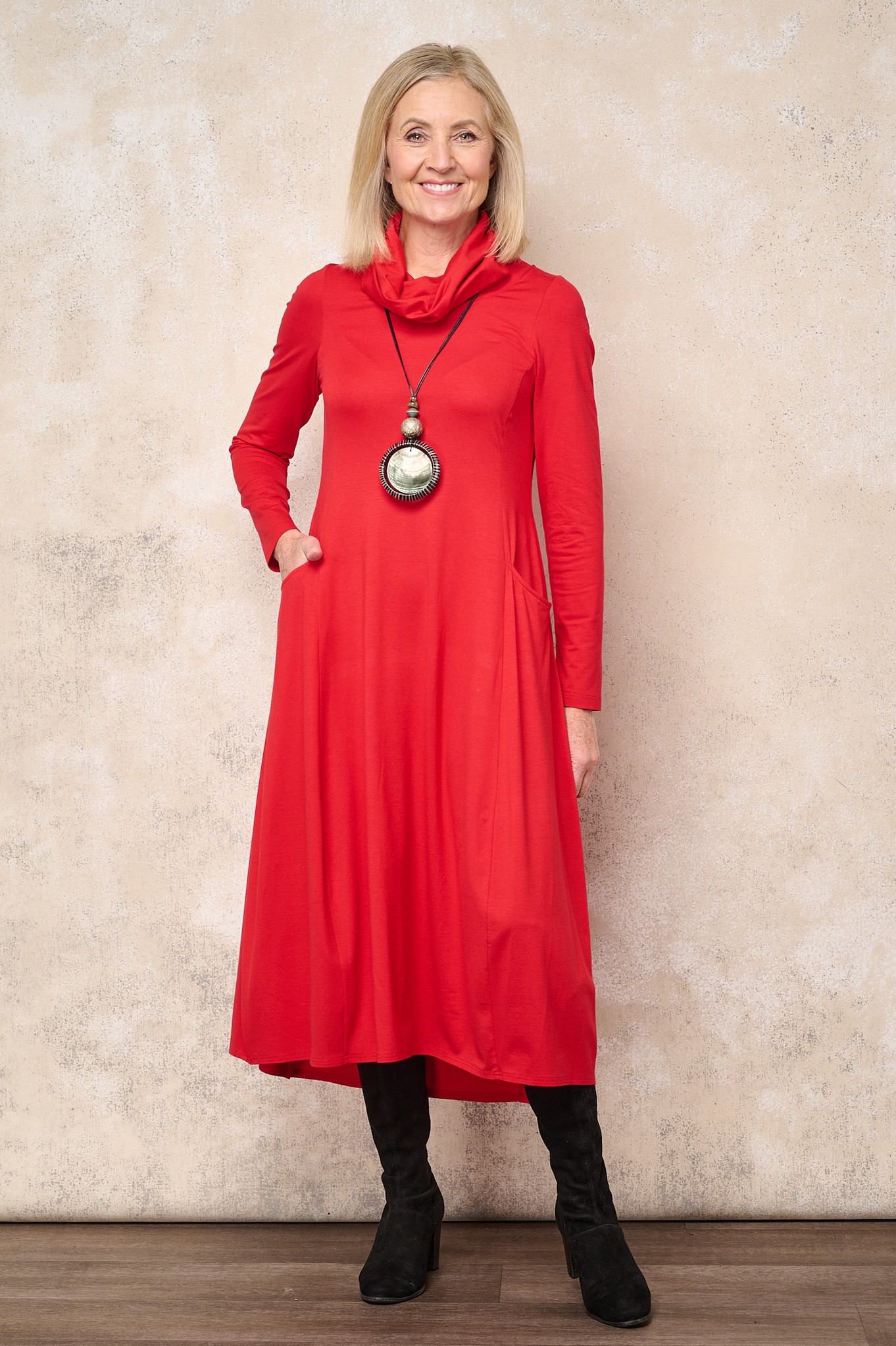 Noen Cowl Collar Jersey Dress Poinsettia 471