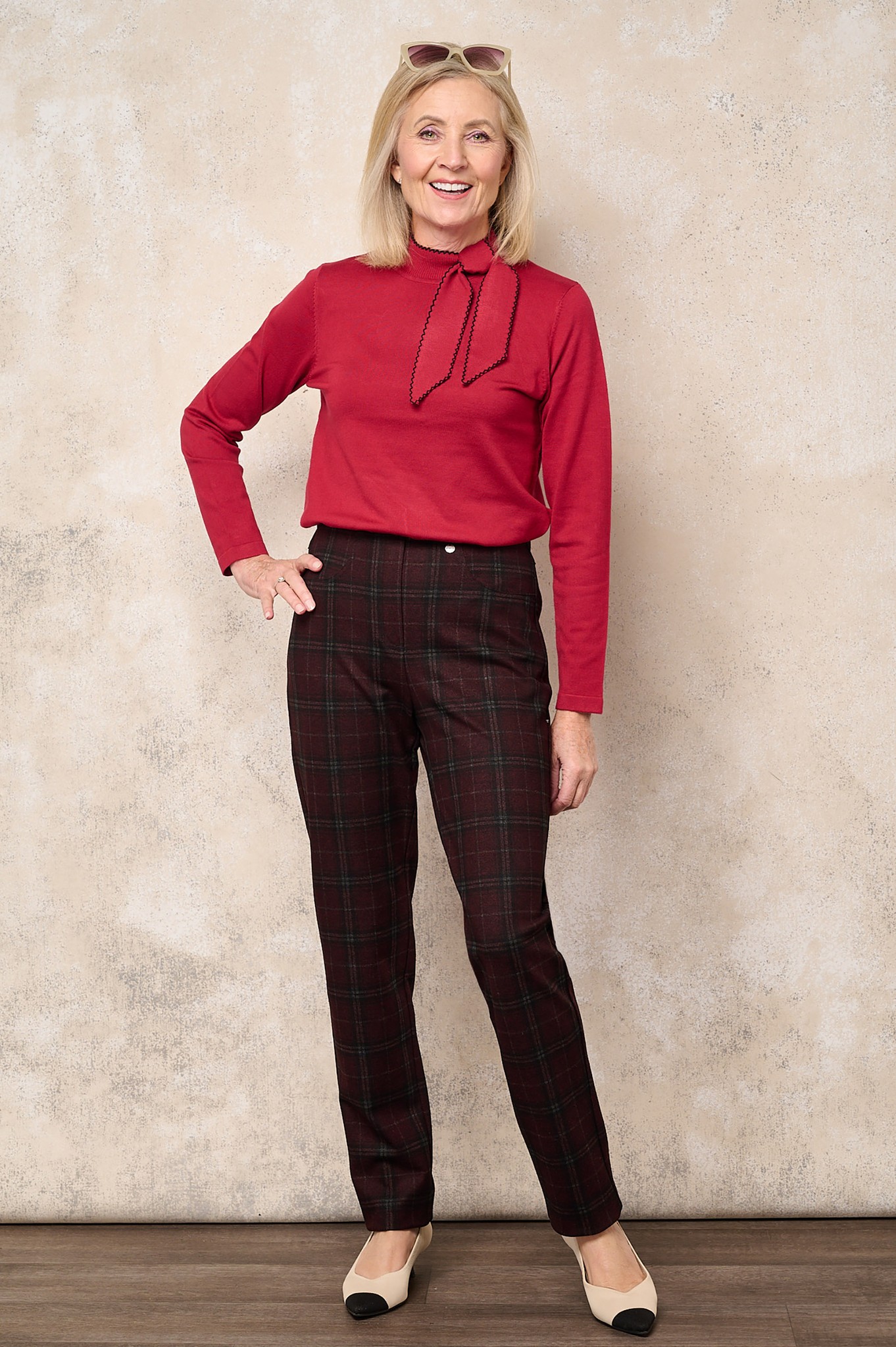 Bella Bannatyne Tartan Check Trouser Red 40