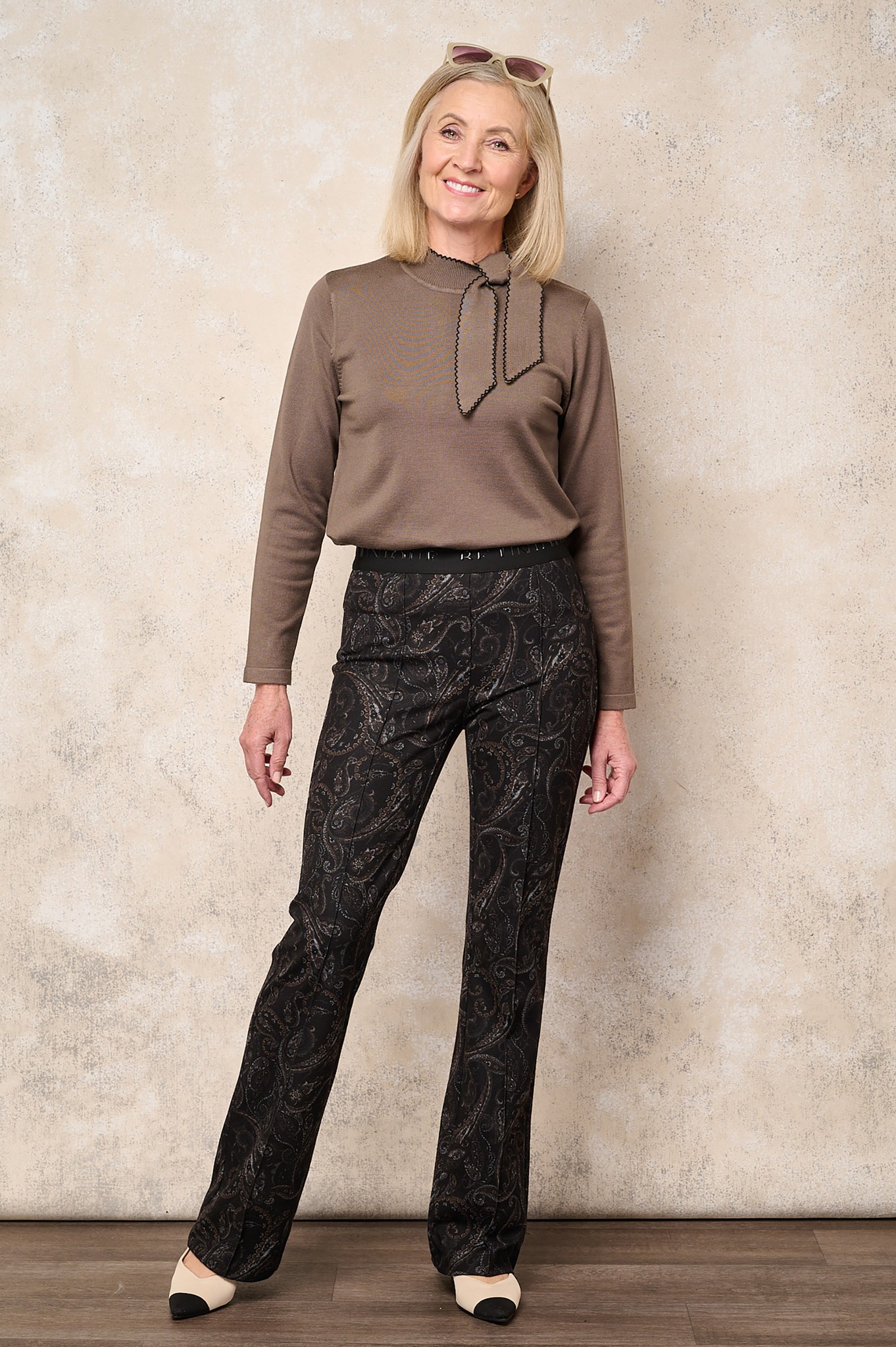 Robell Joella Paisley Kick Flare Trousers Black 90