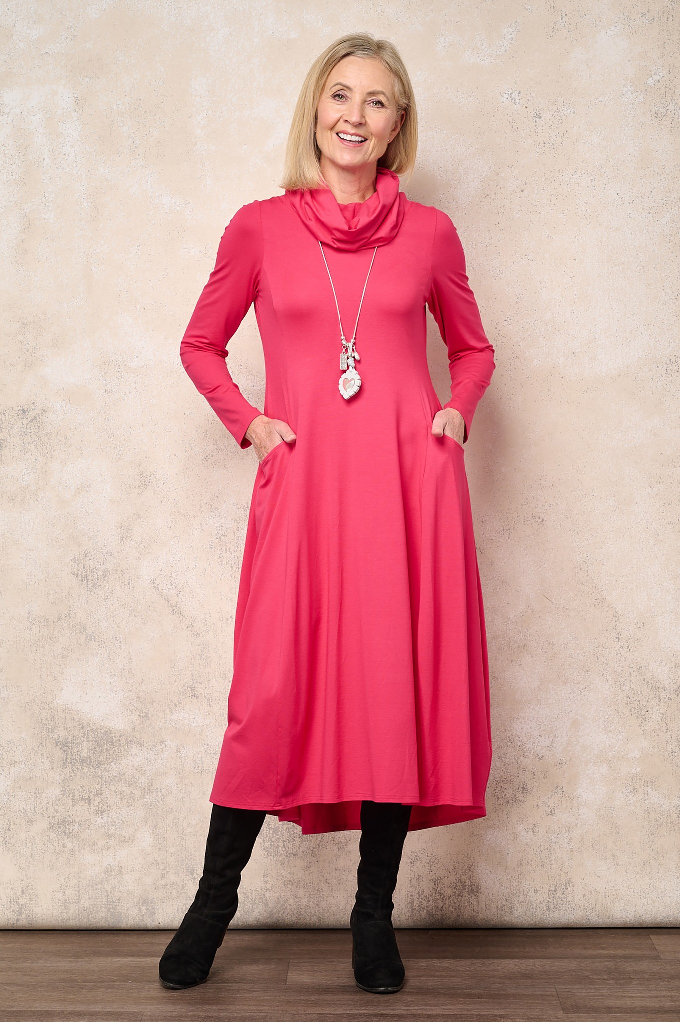 Noen Cowl Collar Jersey Dress Bright Rose 555