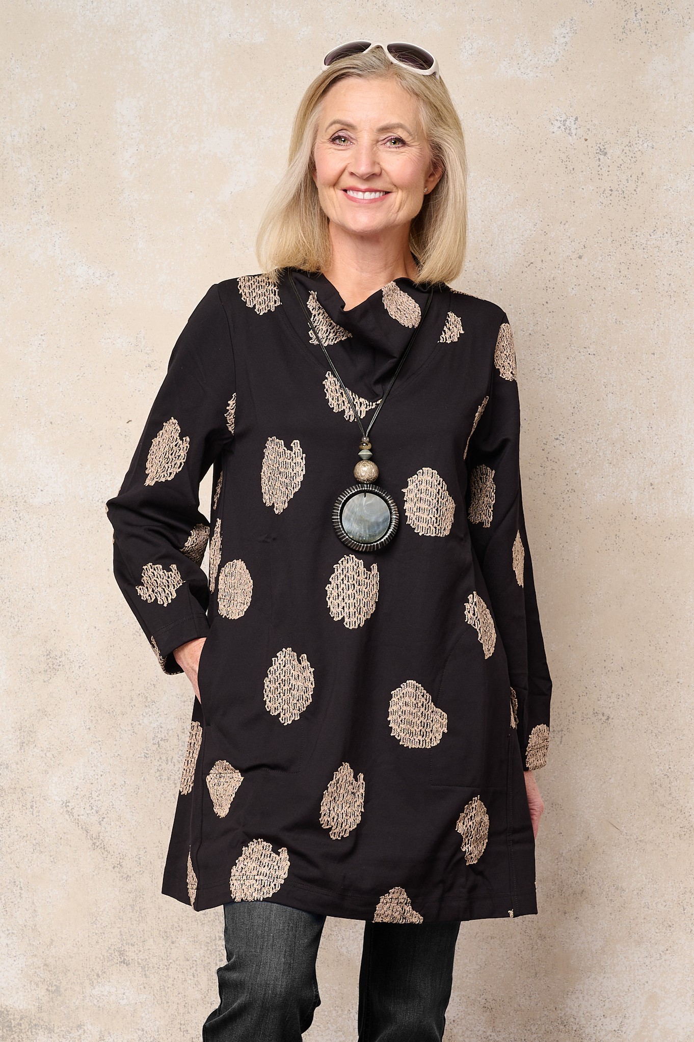 Noen Abstract Pattern Cowl Neck Tunic Black 90